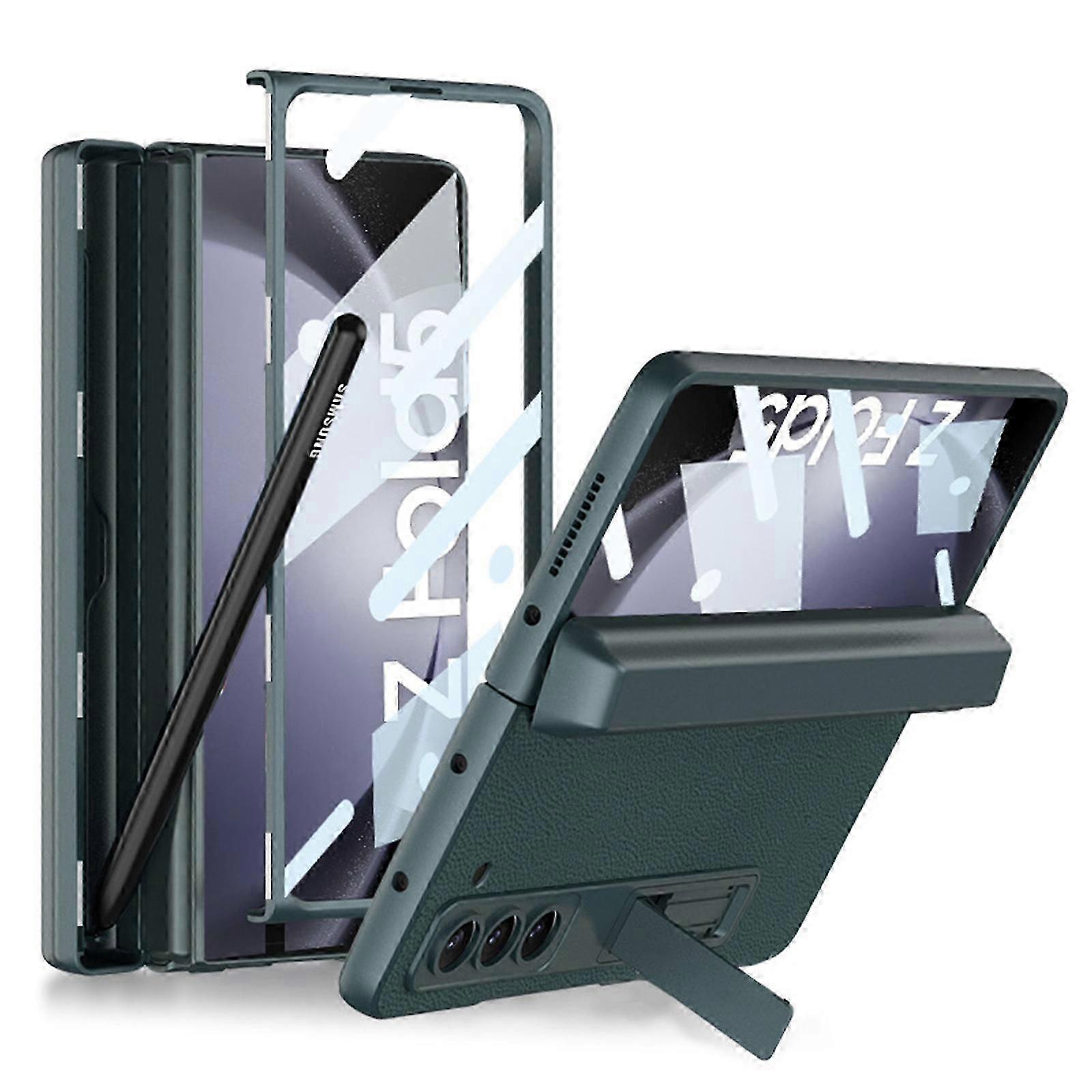 for Samsung Galaxy Z Fold 5 Case with Pen Holder, Magnetic Hinged Built-in Pen Holder, Screen Protector & Kickstand PU Leather Case Fold 5