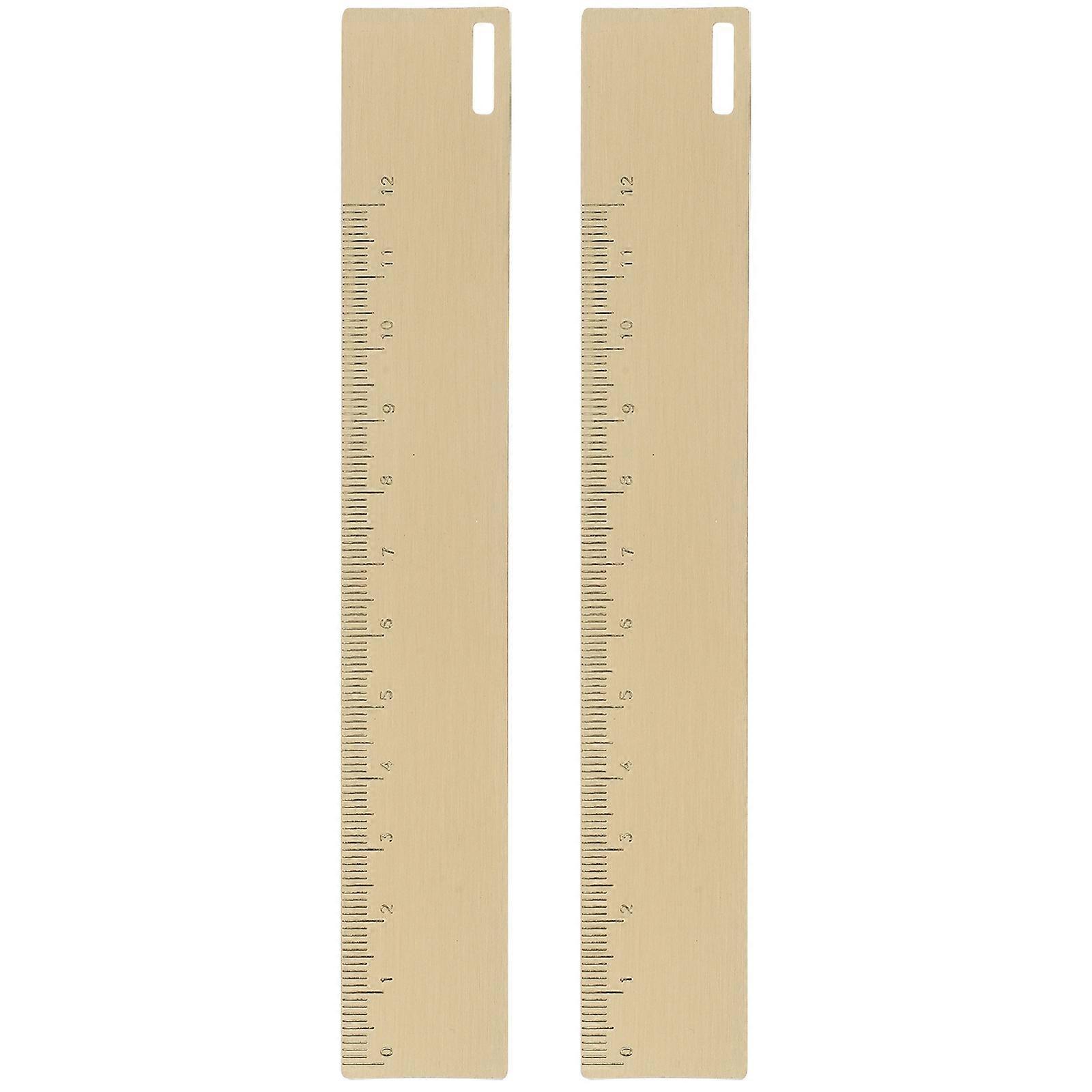 Portable Ruler Metal Rulers Measuring Students Reading Studying 15x2.5cm Golden Rectangular Bookmark 2Set