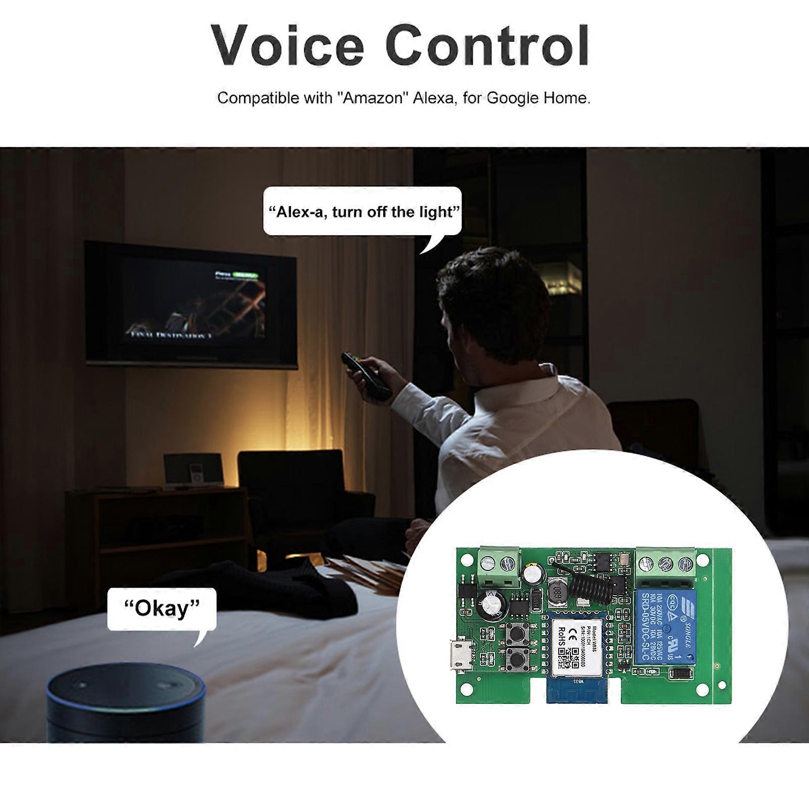 1CH DC5V/7-32V WiFi Wireless Relay Module Timing Function Switch for Android/IOS Tuya APP Remote Control Compatible with Amazon Alexa Home