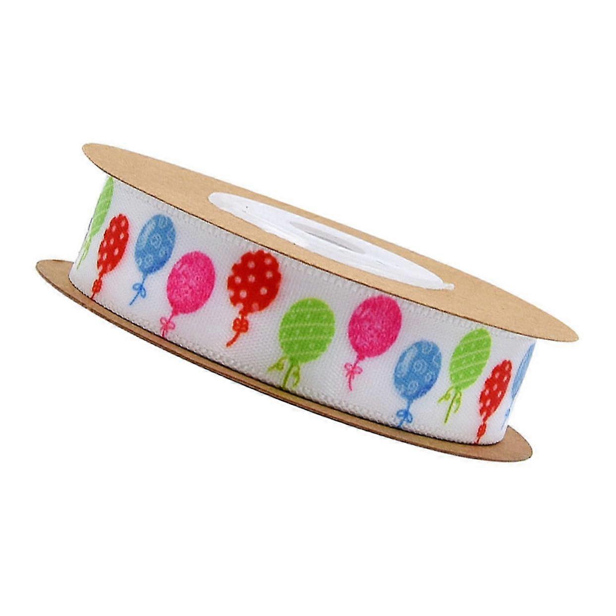 1 roll of satin birthday ribbon with balloon print, decorative gift ribbon for craft projects and party packaging for DIY decorations