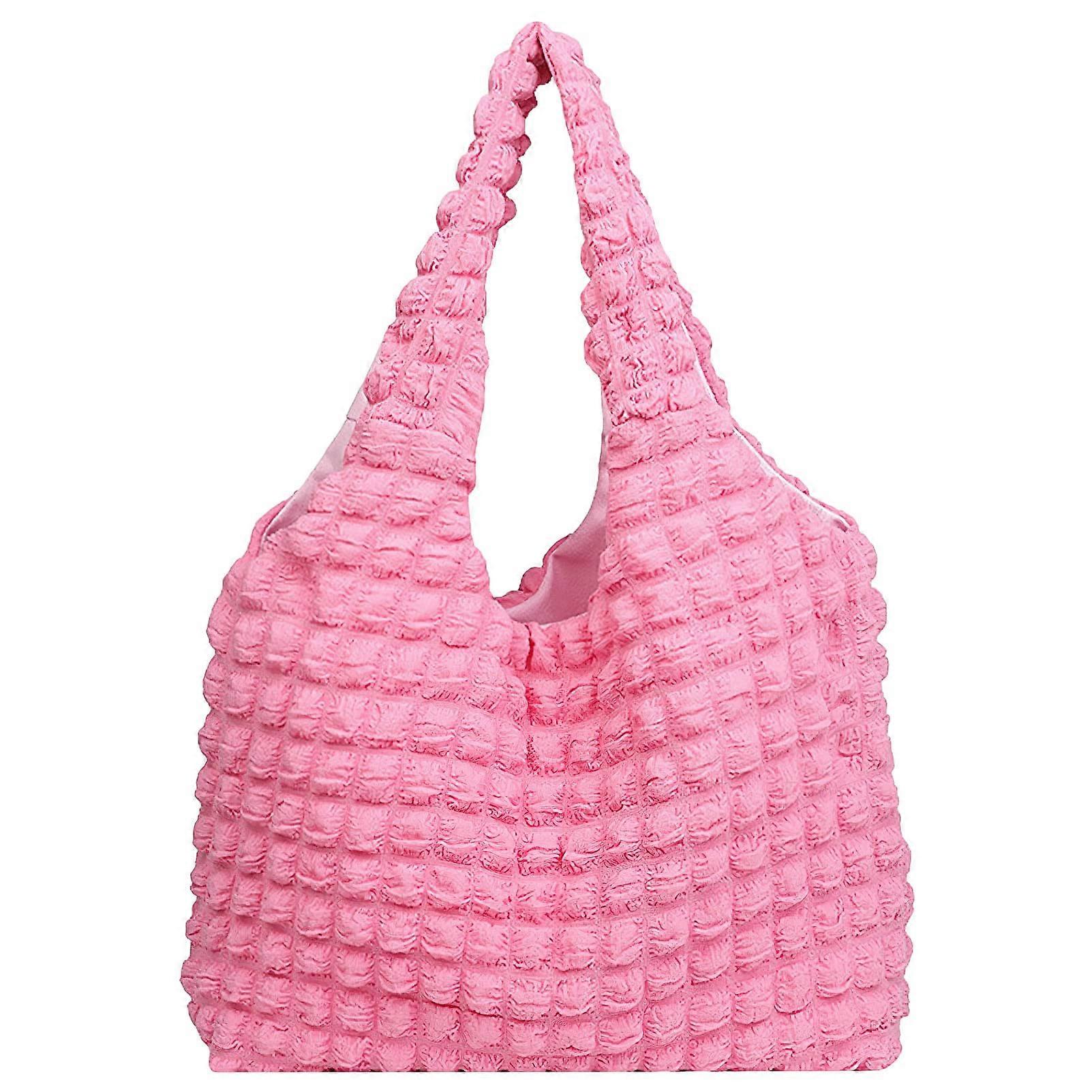 Women's Puffer Tote Bag Boho Padded Shoulder Bag Cloud Bubble Design Soft Lightweight Red