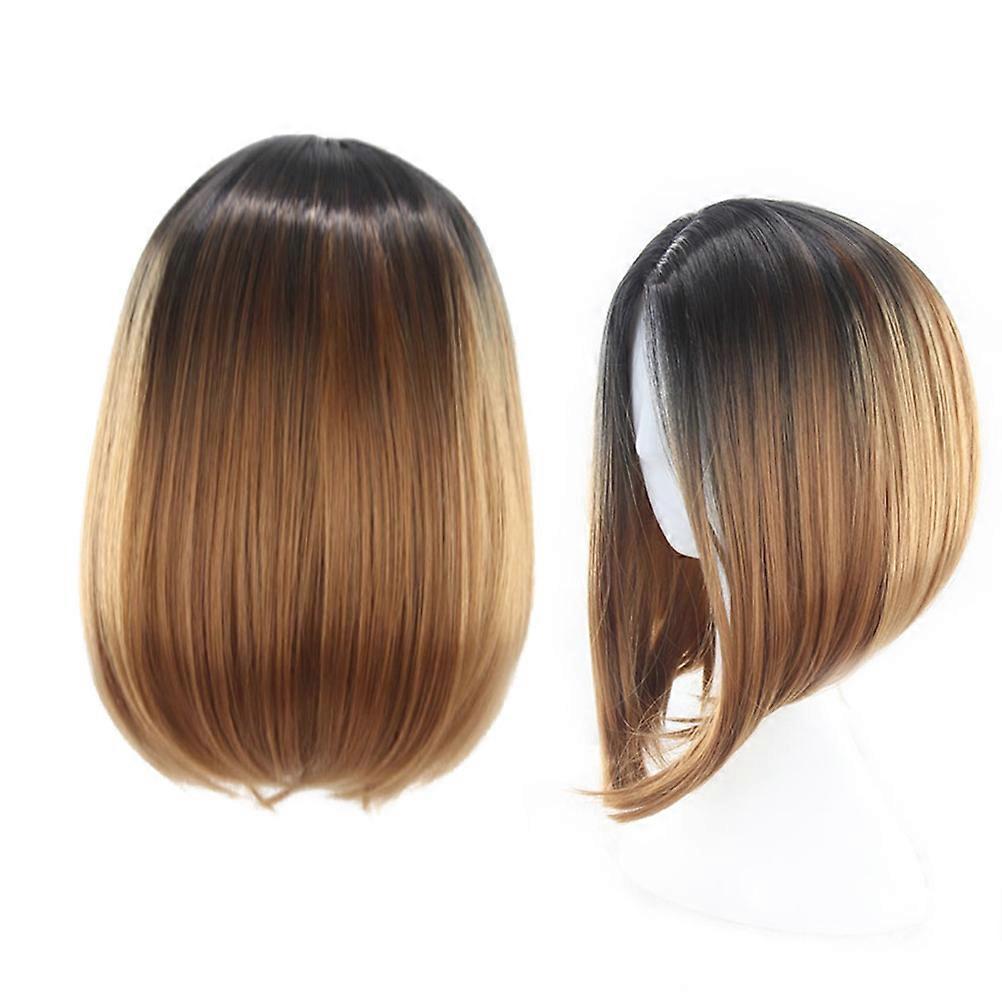 Gradient Color Short Straight Wigs Synthetic High Temperature Fiber Women Party Halloween Adjustable Straps 1Pcs