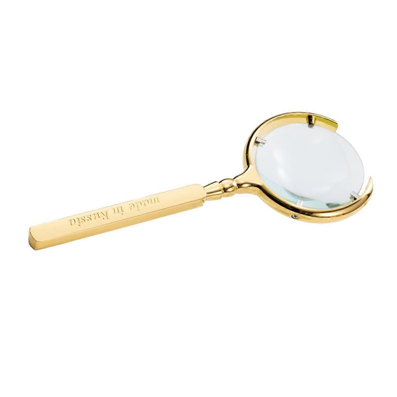 Russian Magnifying Glass Portable 8x Magnifier with Handle Metal Golden Magnifier
