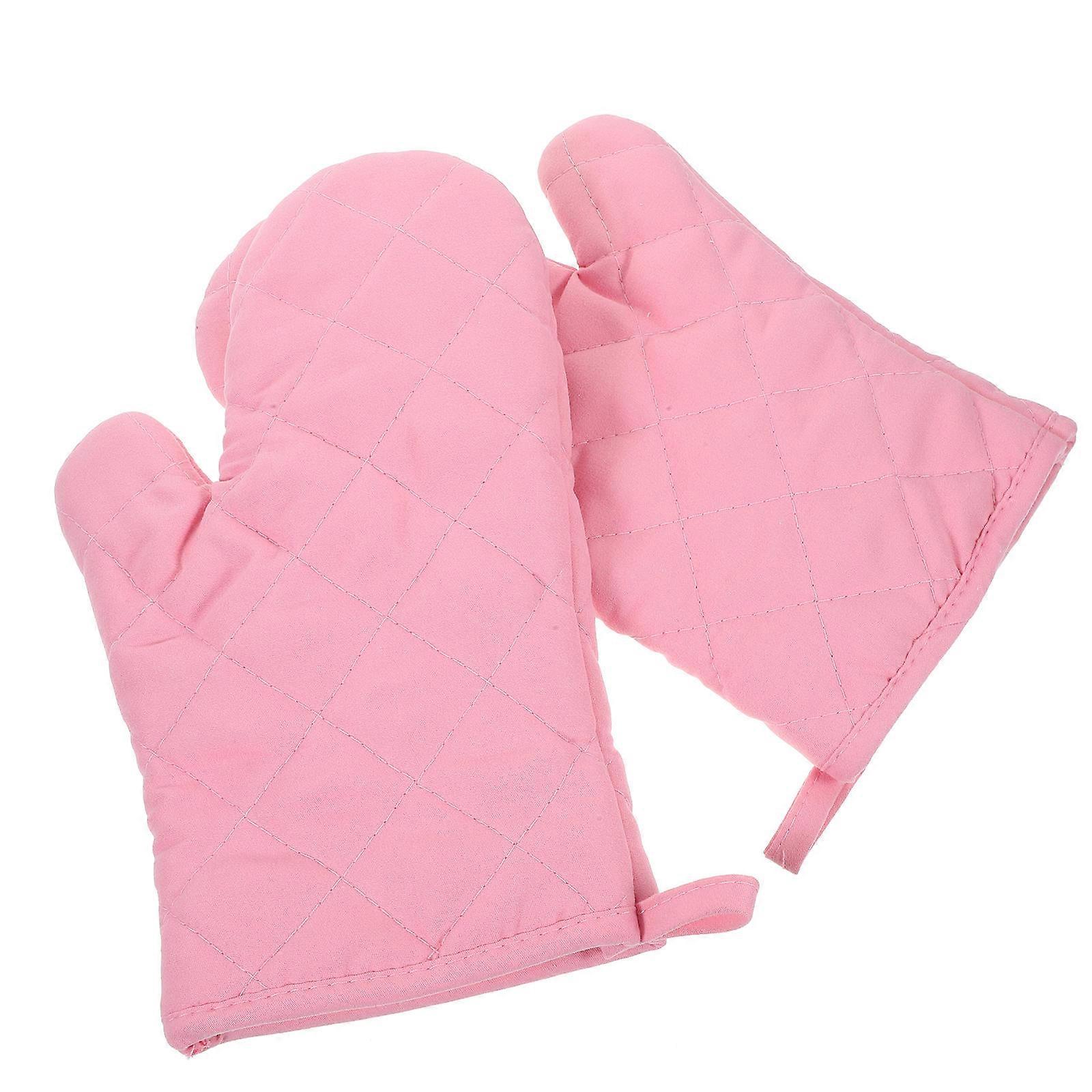 Oven Mitts Pink Thickened Heat Resistant Polyester Gloves 1Pair
