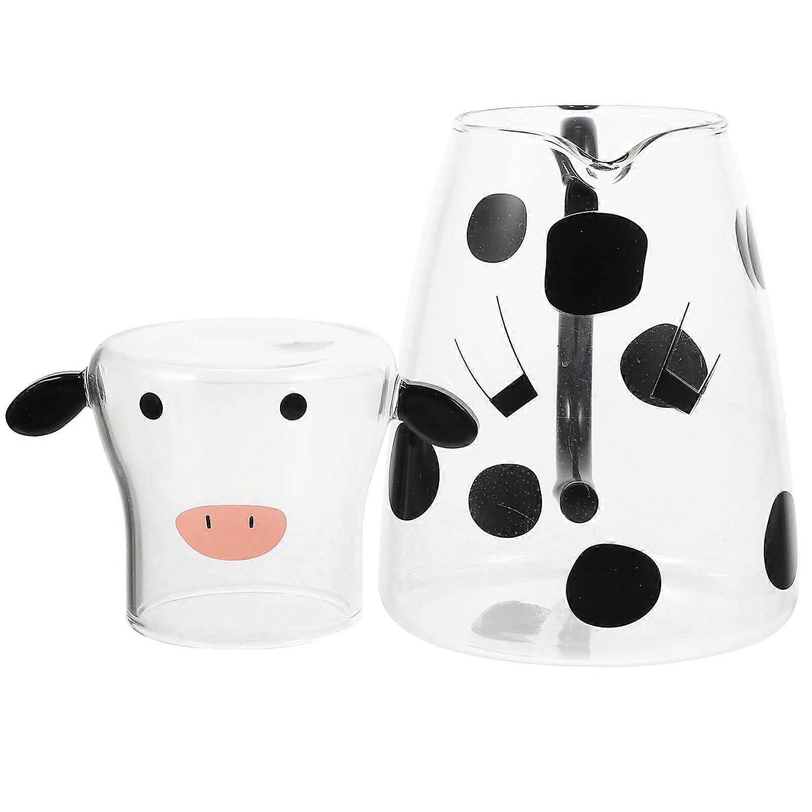Cartoon Cow Coffee Pot Multi-Function Glass Bottle with 1Set for Home Use