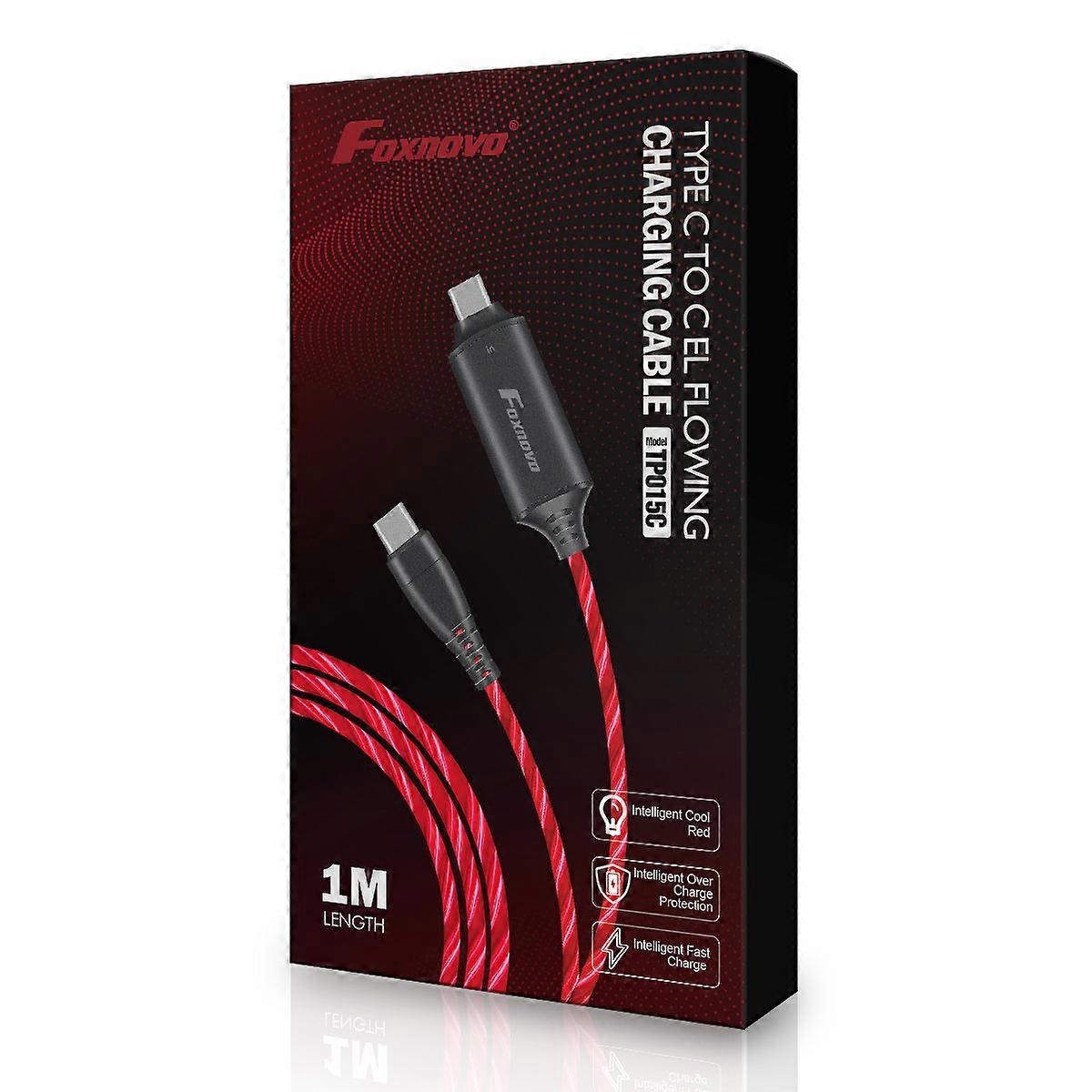 Fast Charging Cable Type C To C El Flowing Light Red Compatible With Type C Interface Devices 1Set