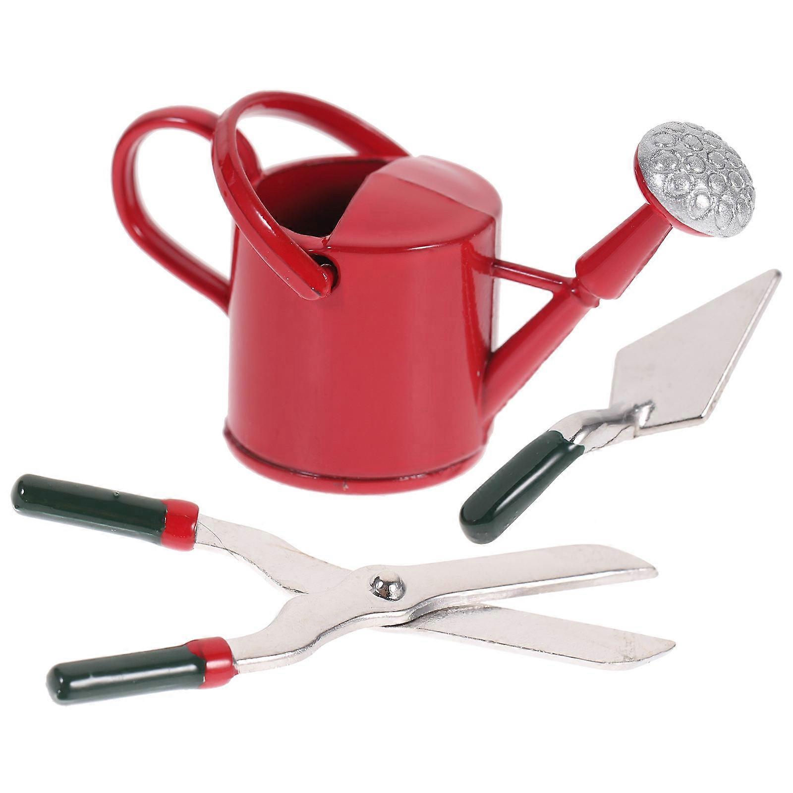 Mini House Garden Tool Set Made of Durable Alloy in Red Color for Decoration 1/12 Scale