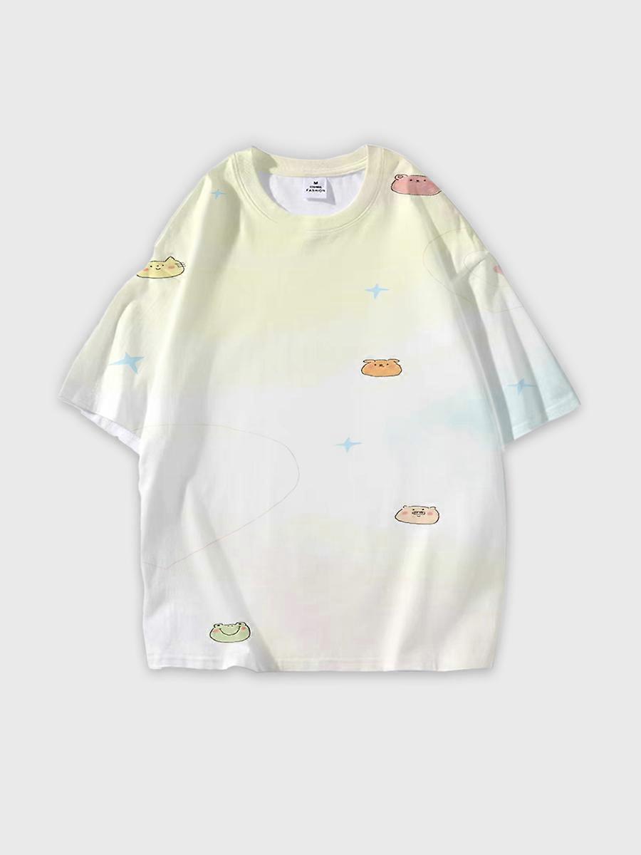 T-shirt round neck Pattern loose short sleeve B1600