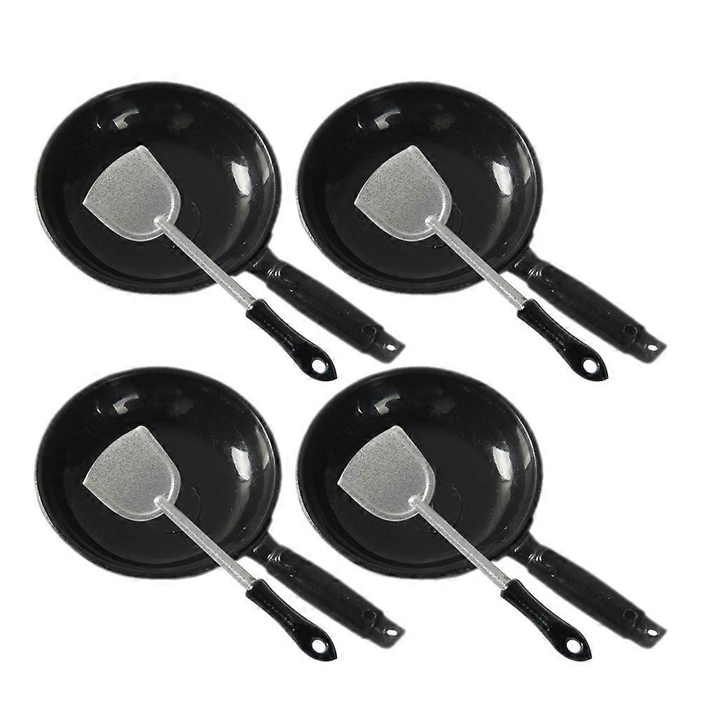 Mini House Kitchenware Miniature Skillet Pan With Spatula Assorted Color 5.30X3.00X0.60cm DIY Mini House 4 Sets