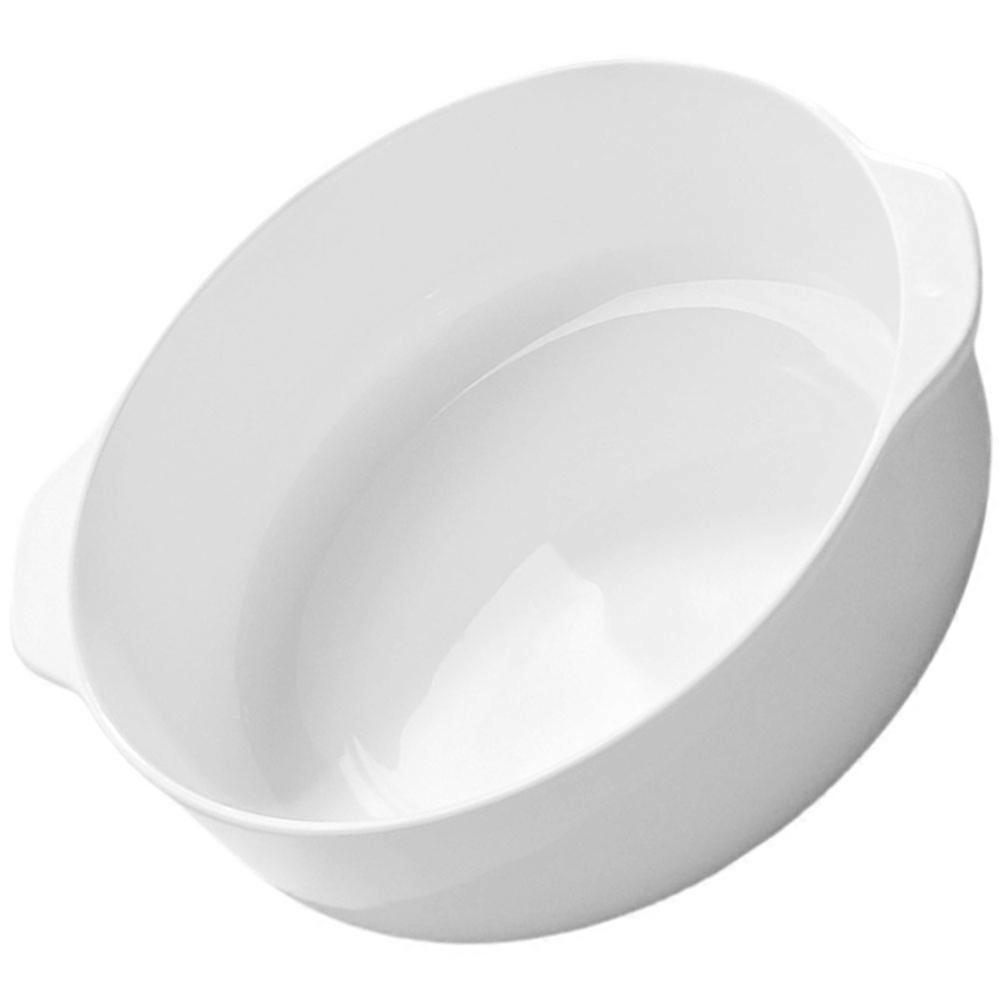 White Ceramic Double Handled Baking Dish for Home Use Oven Safe Nonstick Surface 9.8 Inches