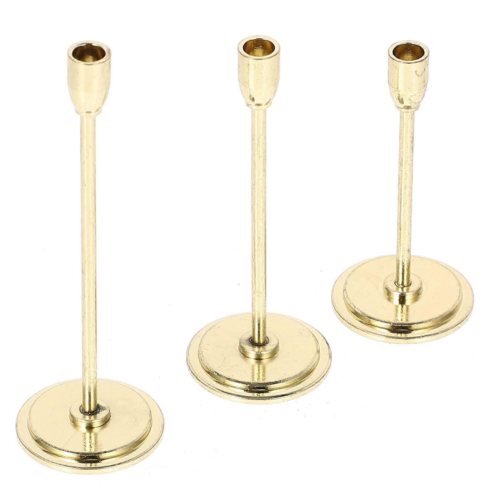 Golden Miniature Candlestick Decor with Intricate Design and Sturdy Metal Material for Doll House Decor 3 Pieces