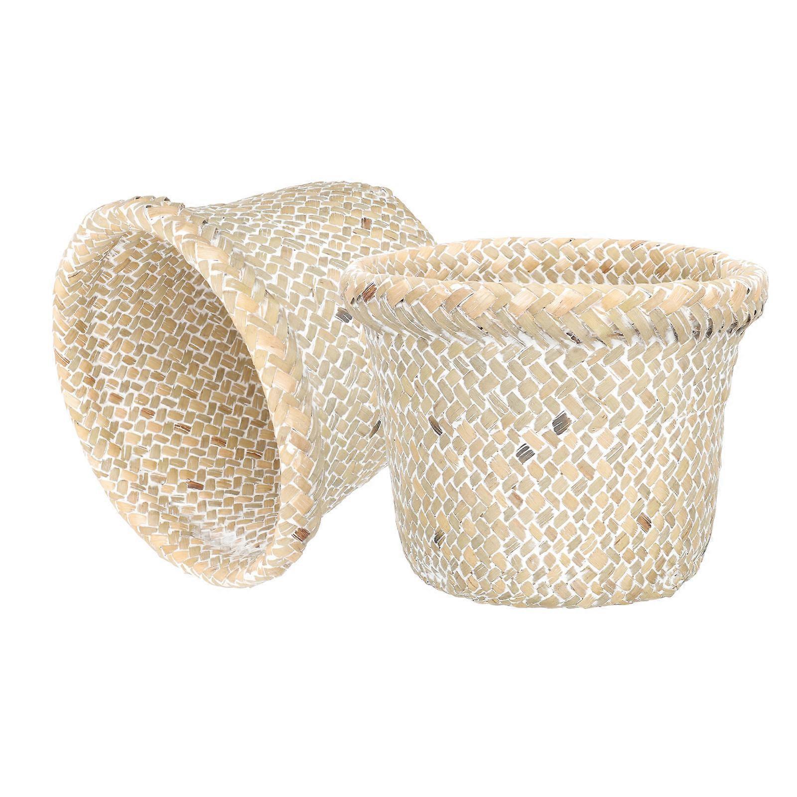 Vintage Woven Trash Baskets Decorative Desktop Storage Holders Home Organization Chic Design Multi Function Waste Baskets Space Saving Practical Use