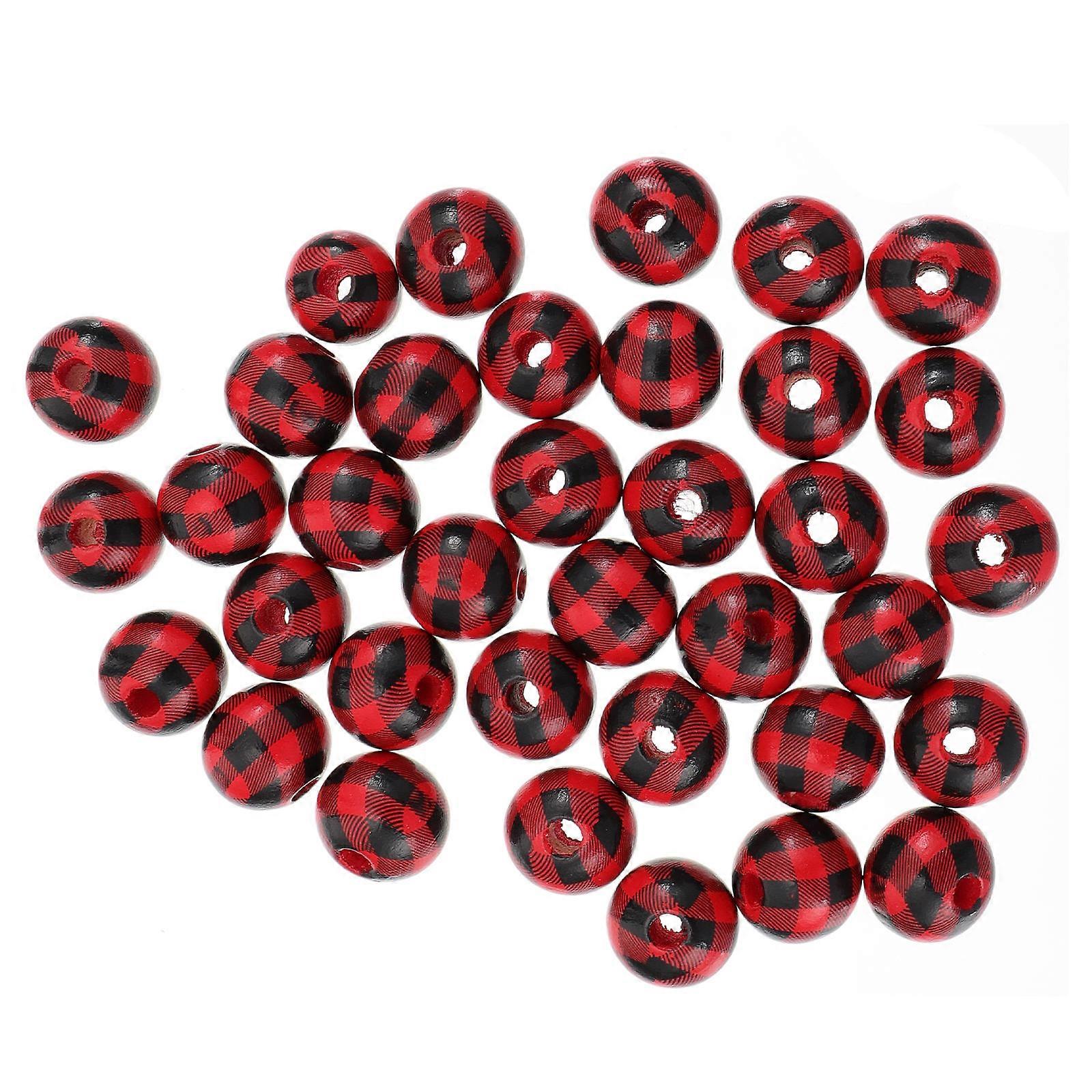 Red Plaid Wood Beads for DIY Bracelets and Necklaces 100 Pieces Synthetic Material