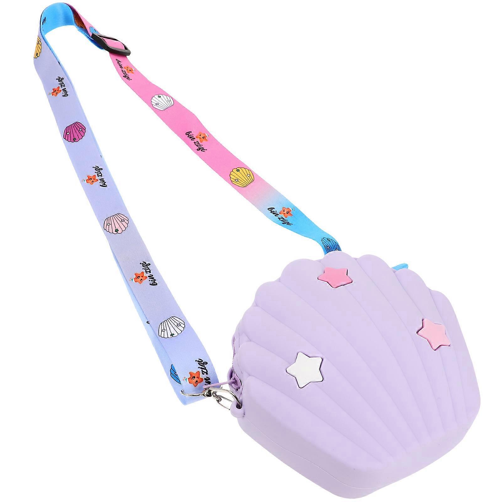 Fashionable Little Crossbody Bag For Kids And Adults Shell Shape Purple Zipper Design 1Pack