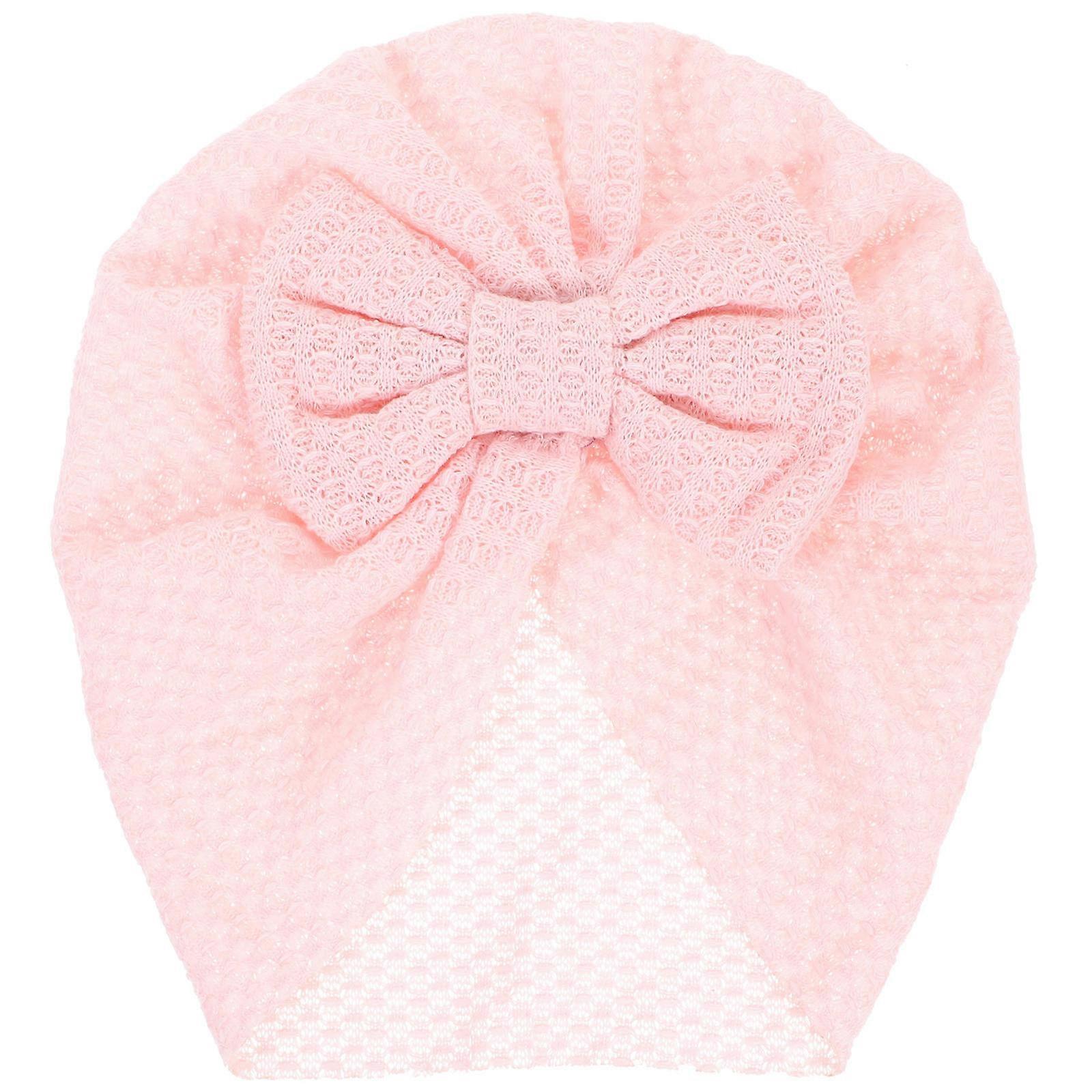 Pink Newborn Bow Hat for Girls with Elastic Band Made of Polyester Keeps Warm Perfect for Photoshoots and Daily Wear
