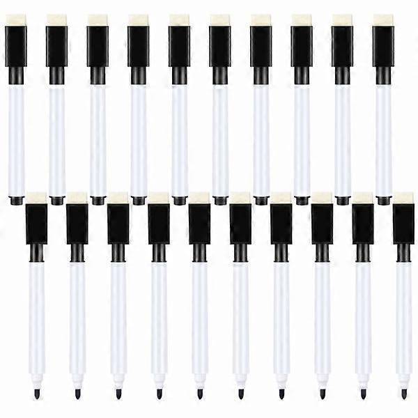 20 pcs small whiteboard markers - black whiteboard markers with eraser, fine tip, whiteboard markers for children.