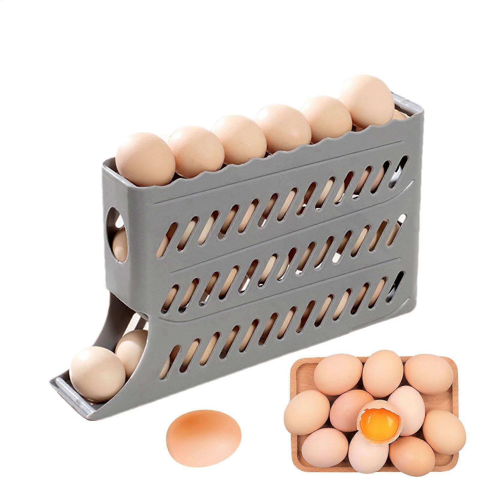 Egg dispenser, drink holder on the fridge door: Automatic egg dispenser for the refrigerator, 4layer egg holder for refrigerator countertop Gray