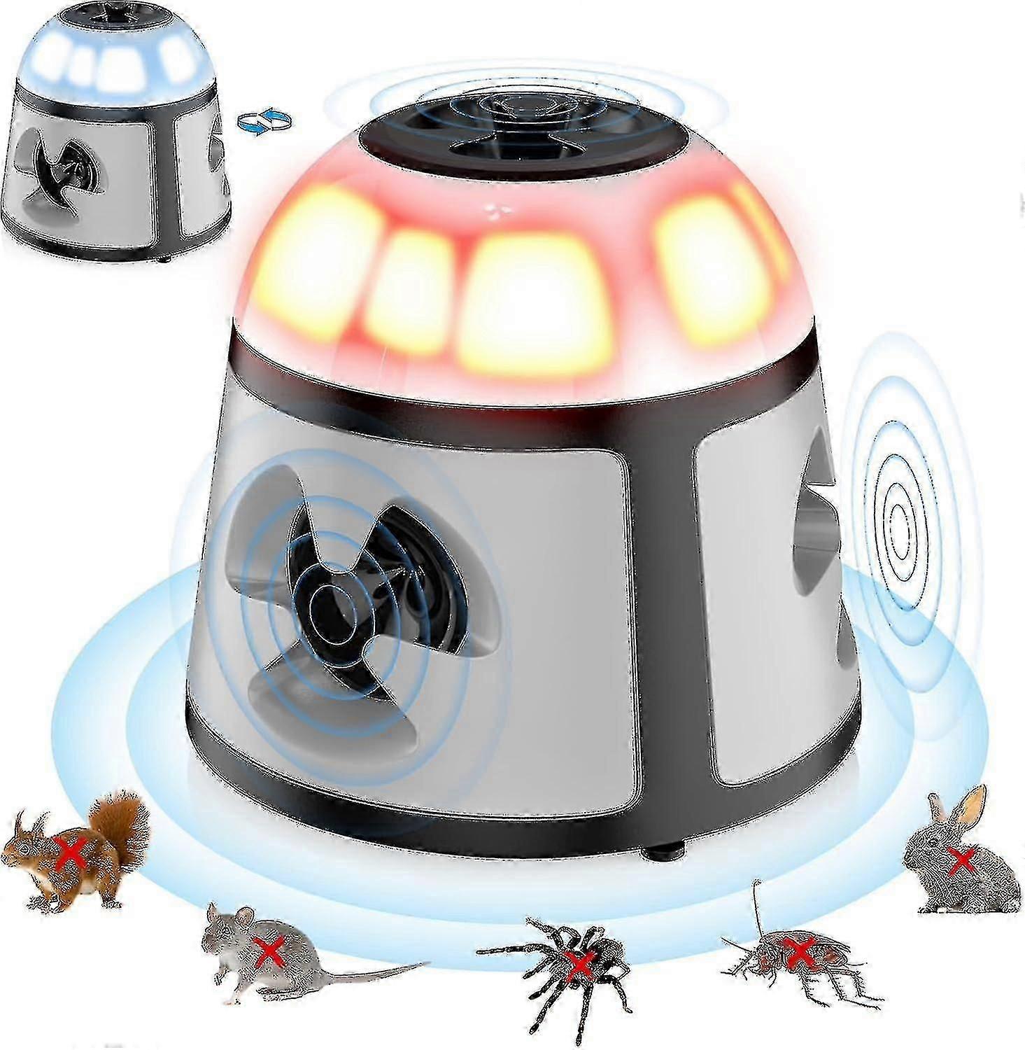 360 Ultrasonic Repellent, Rodent Repeller With Flashing Light, 600 M Range Ultrasonic Repeller For R