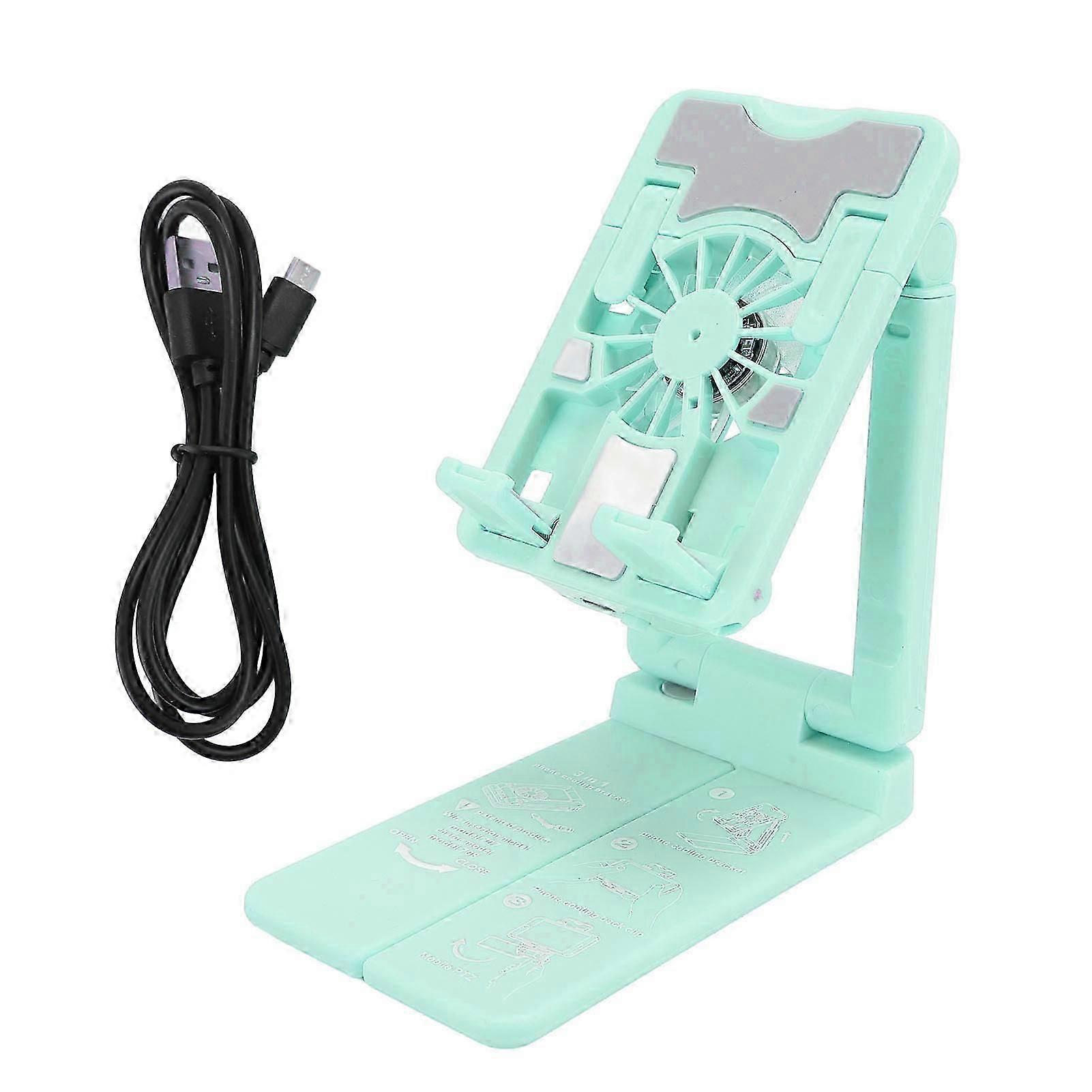 Cell Phone Cooler Stand Height Adjustable Mobile Phone Radiator Fan with Colorful RGB Lights for Live Streaming Mobile Gaming Green