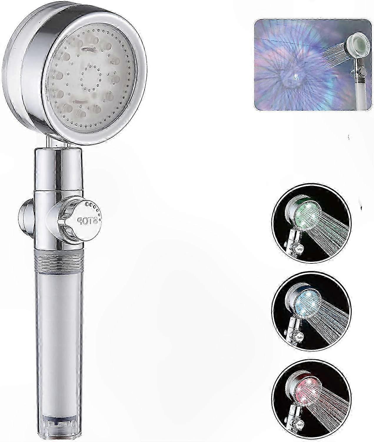 7-Color Turbocharged Handheld Shower Head, 360 Rotating with Pause Function, Water-Efficient Design for Easy Installation