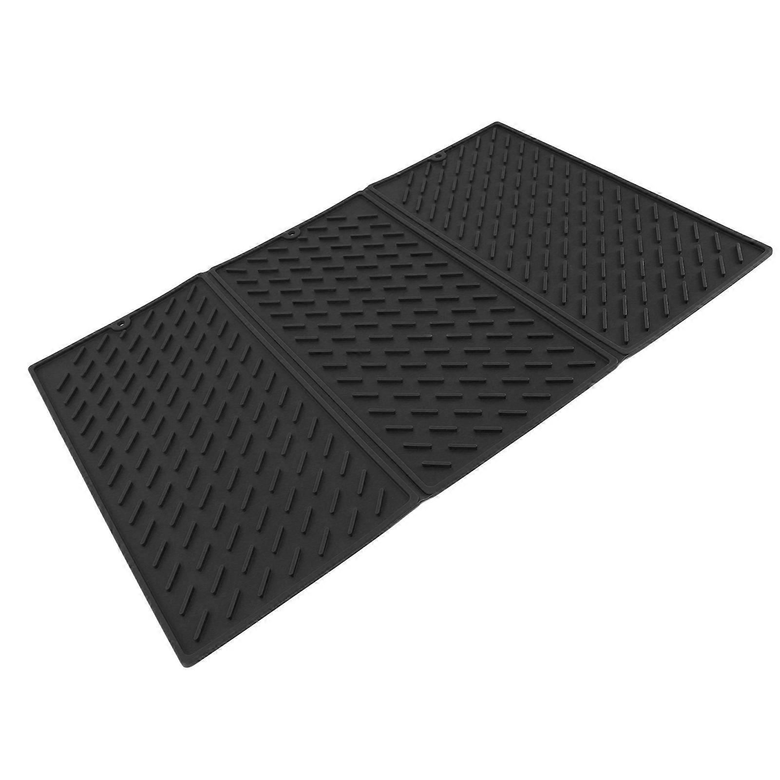 3 Fold Silicone Drying Mat 61x40cm Waterproof Black Kitchen