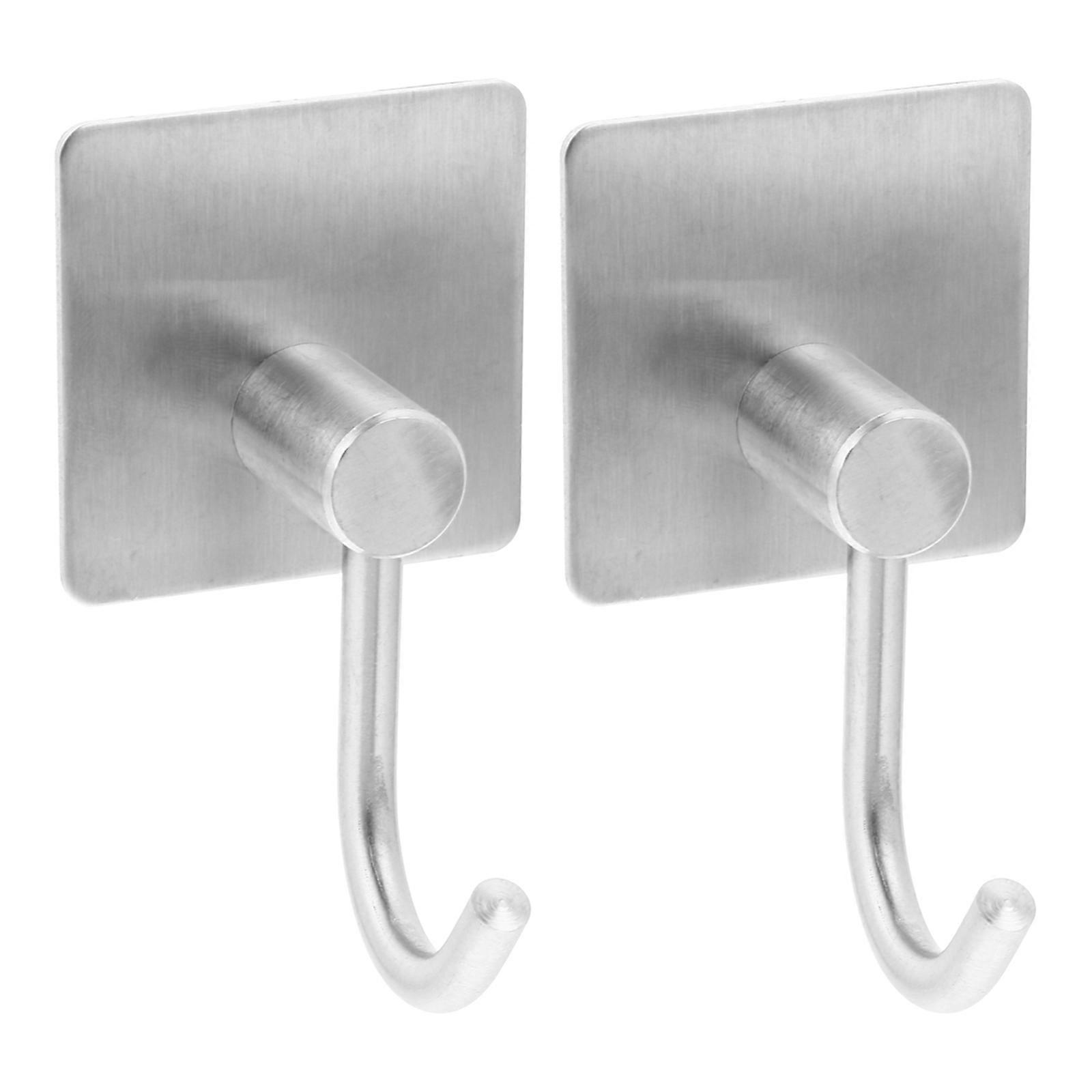 Metal Hooks For Hanging 2 Pcs Waterproof Silver Adhesive Hangers For Kitchen And Bathroom Use