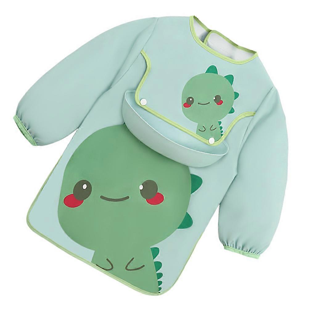 Baby Feeding Smock With Bib For Infants Eating Playing And Painting Green Waterproof 1Piece