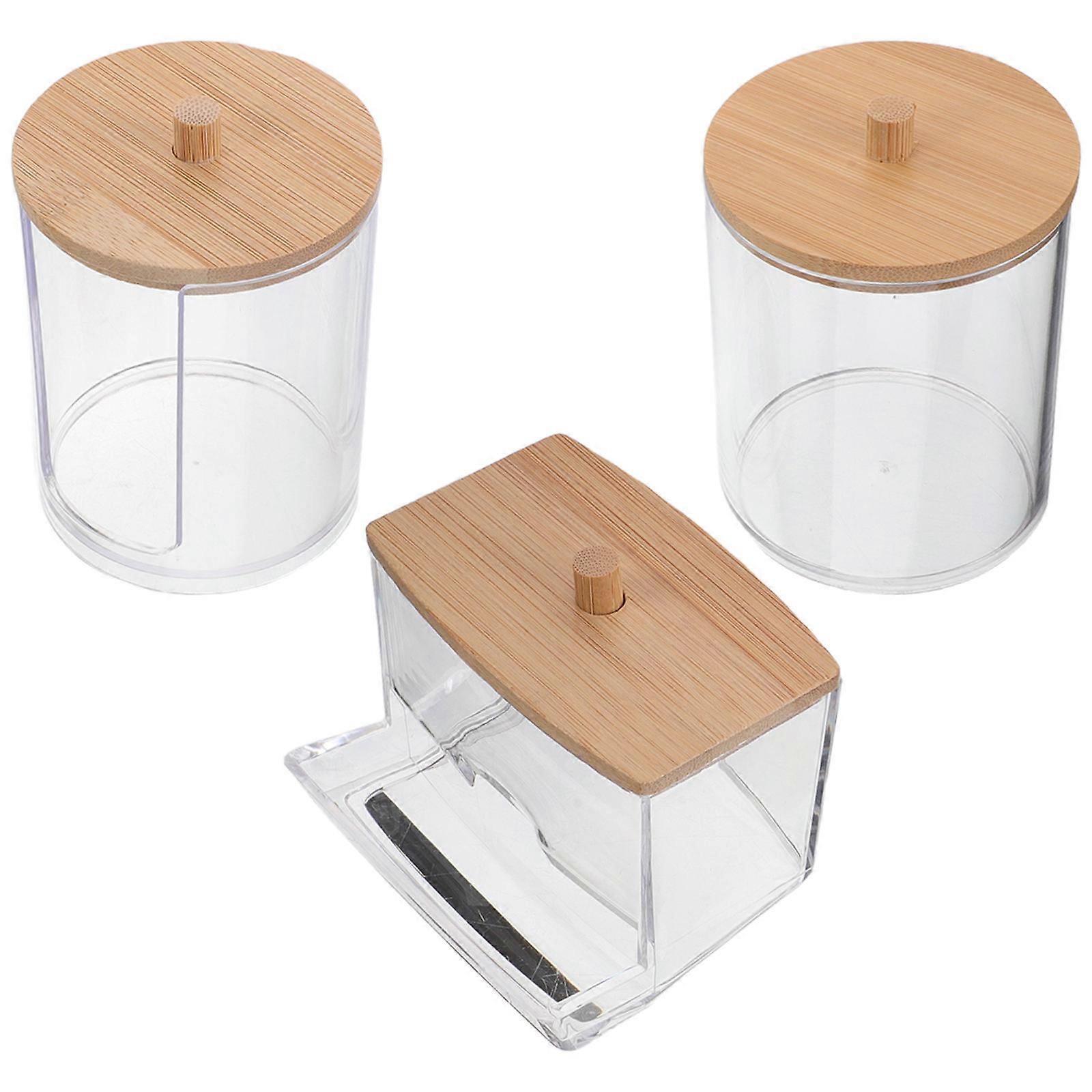 Container with Lid 3Pcs Transparent Cotton Swabs Holder for Home Compact Elegance