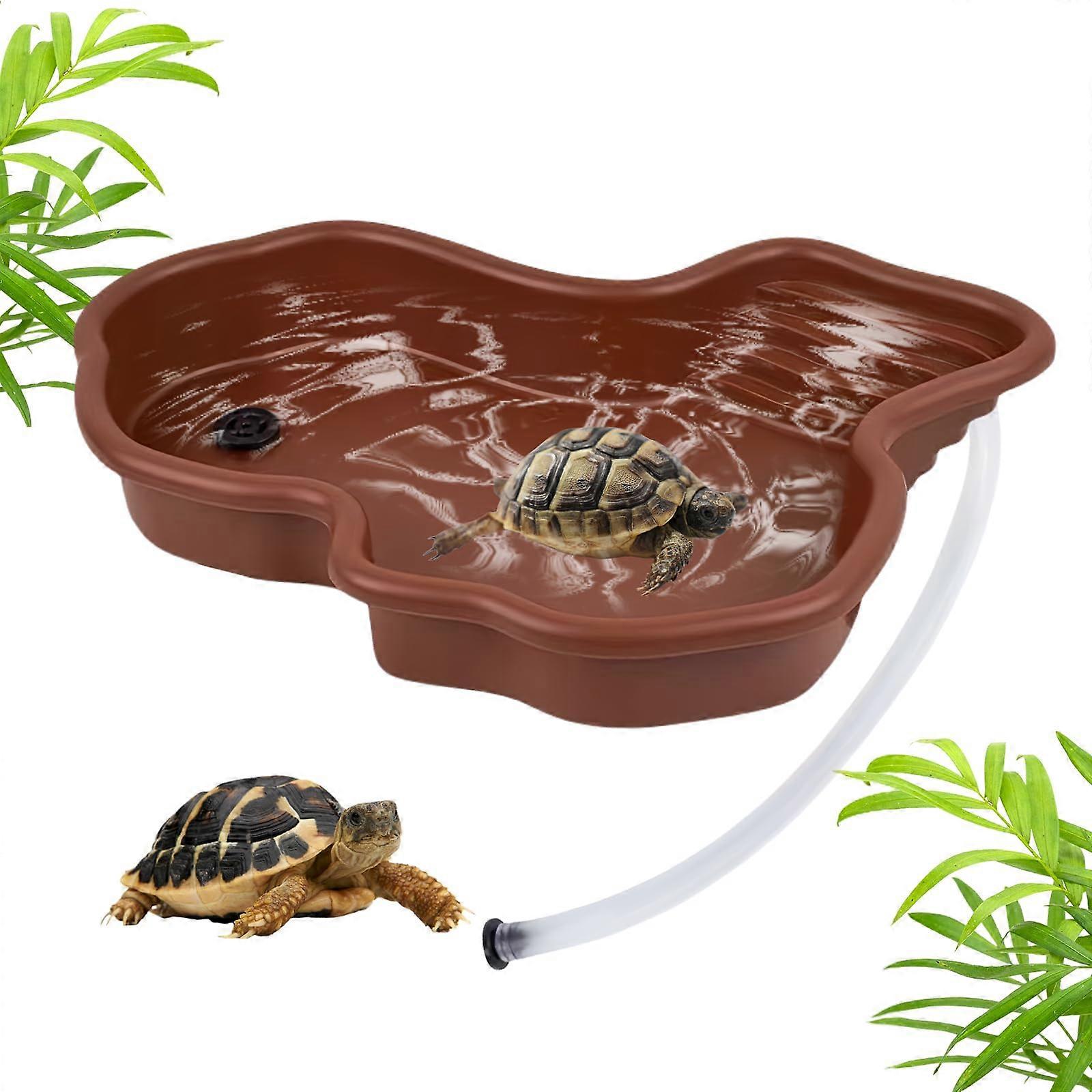 Reptile Bath, Water Bowl Turtle with Drainage, 31 x 25 x 5 cm