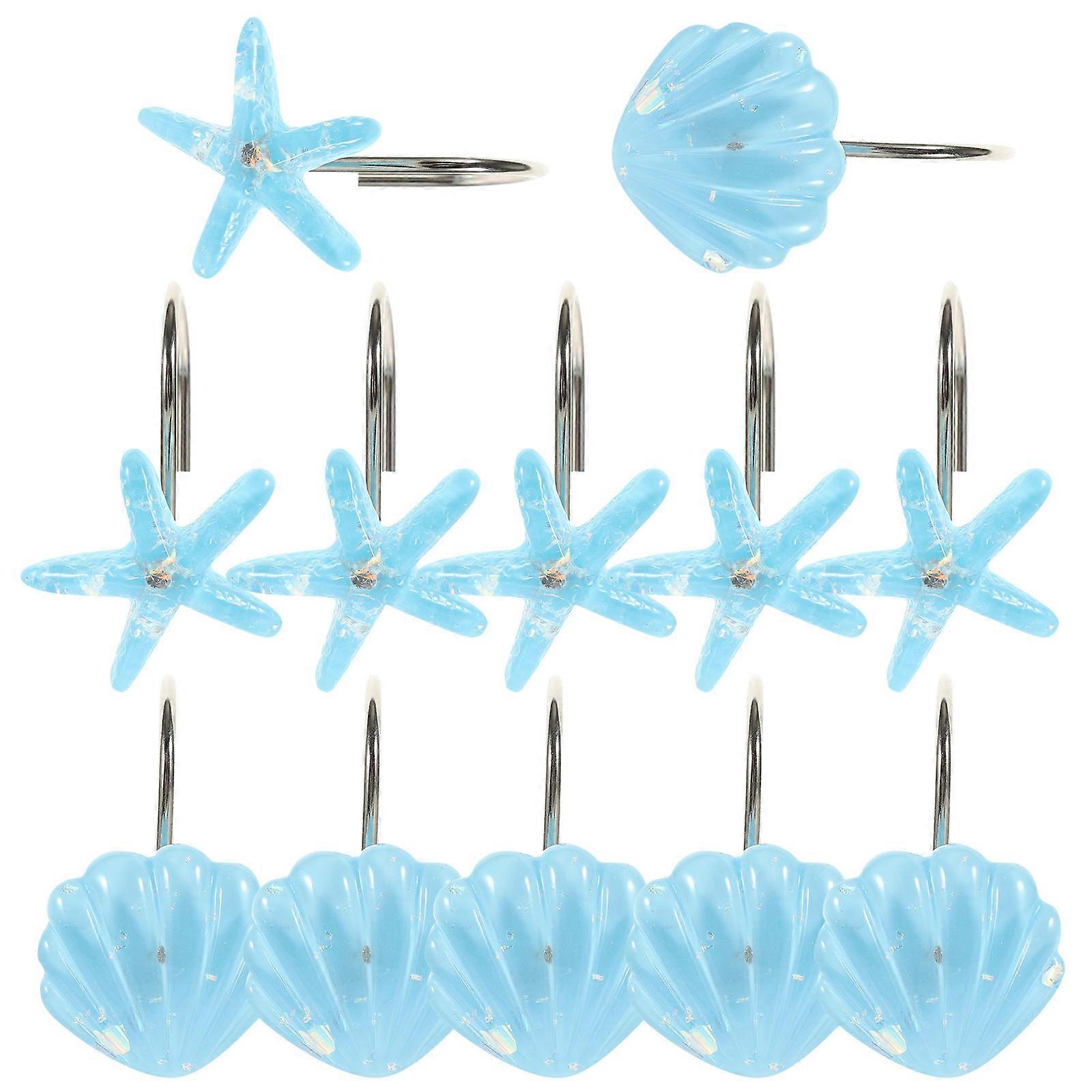 Curtain Hooks 12Pcs Unique Shower Curtain Hangers Sky Blue Enamel Finish For Easy Installation