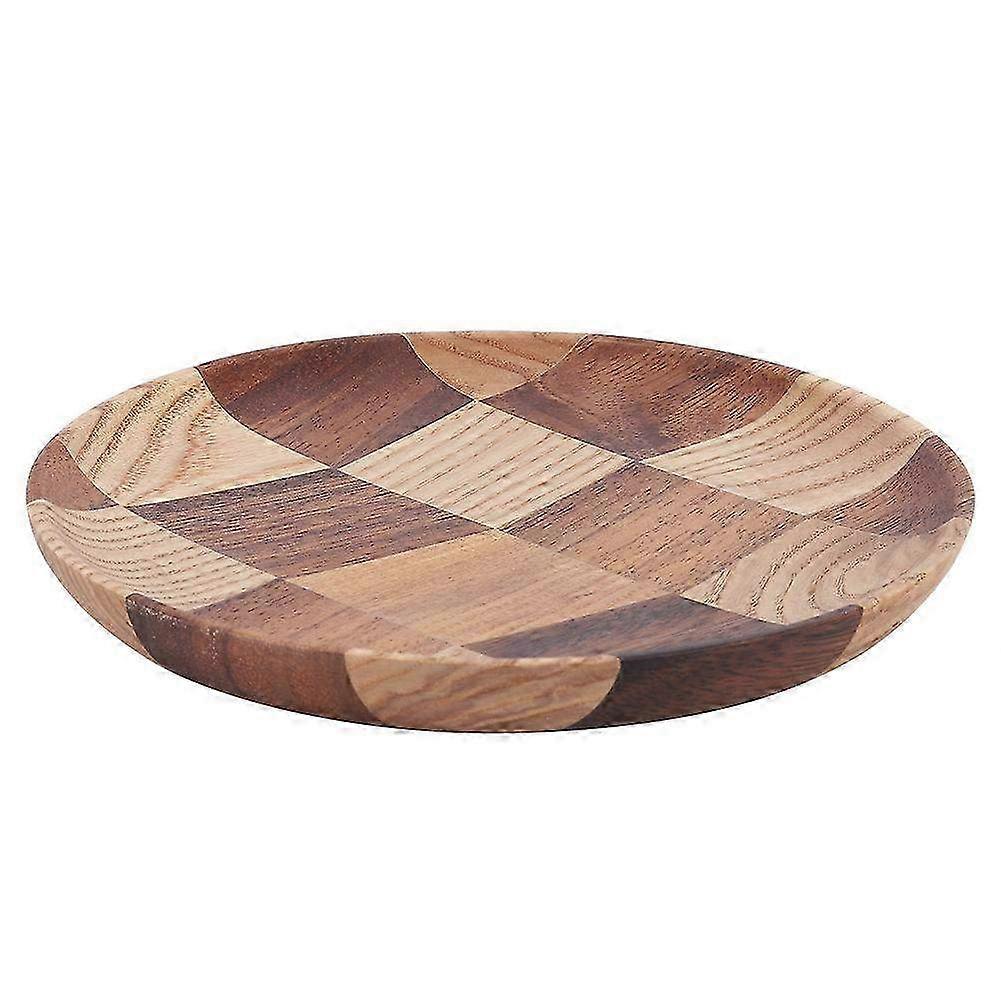 Wooden Round Tea Tray & Coffee Holder - Snack Serving Plate for Home, Shop, Office & Bar Use - Rustic Style Decor