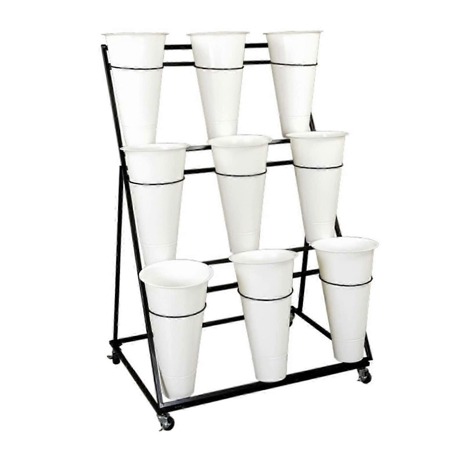 屋内植物用フラワースタンド、フラワーシェルフ、ディスプレイスタンド、生花用車輪付きプラントラック(白、バケツ12個)