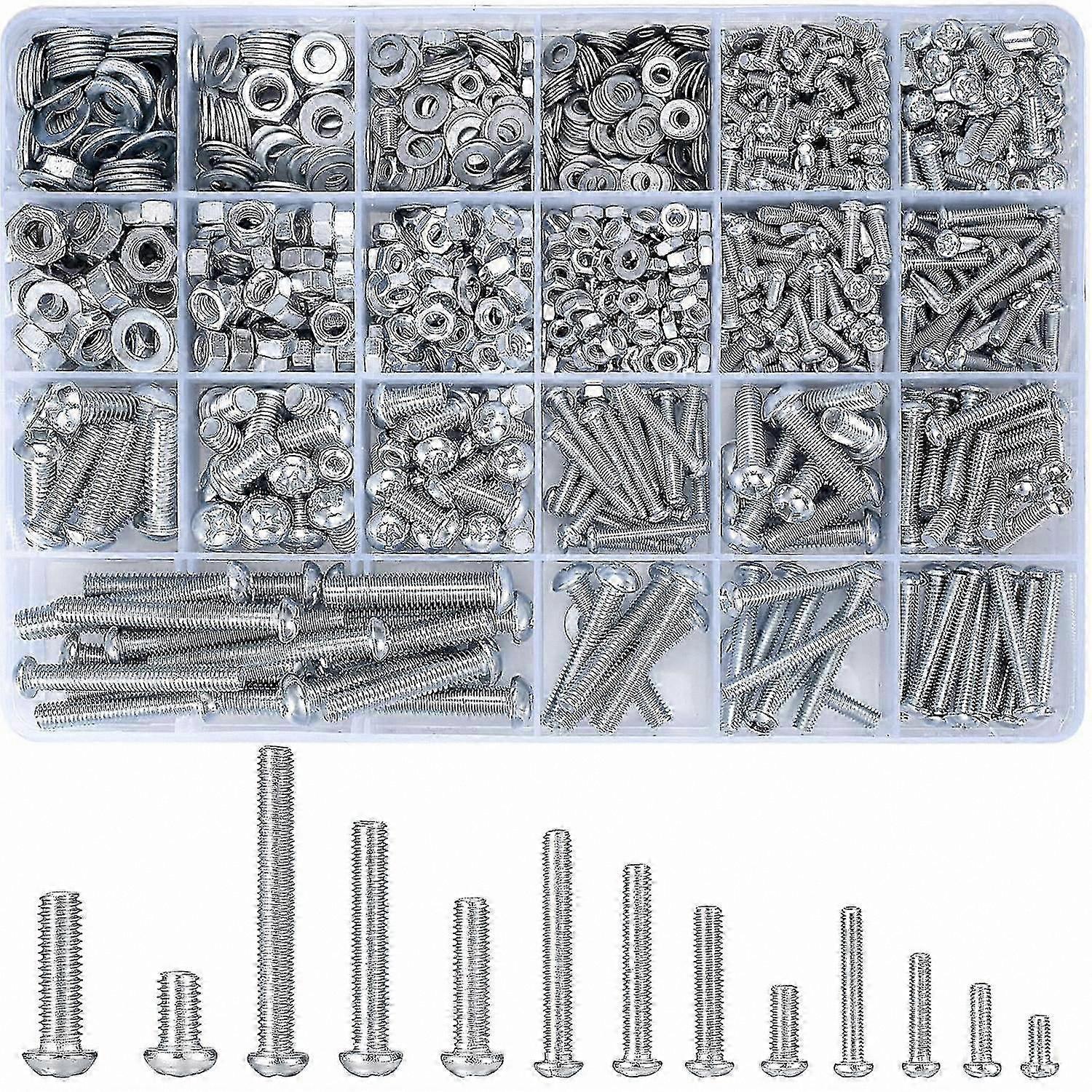 Assorted Machine Screws Kit with Hex Nuts and Washers, M3-M6 Threaded Fasteners Collection for DIY Projects and Repairs