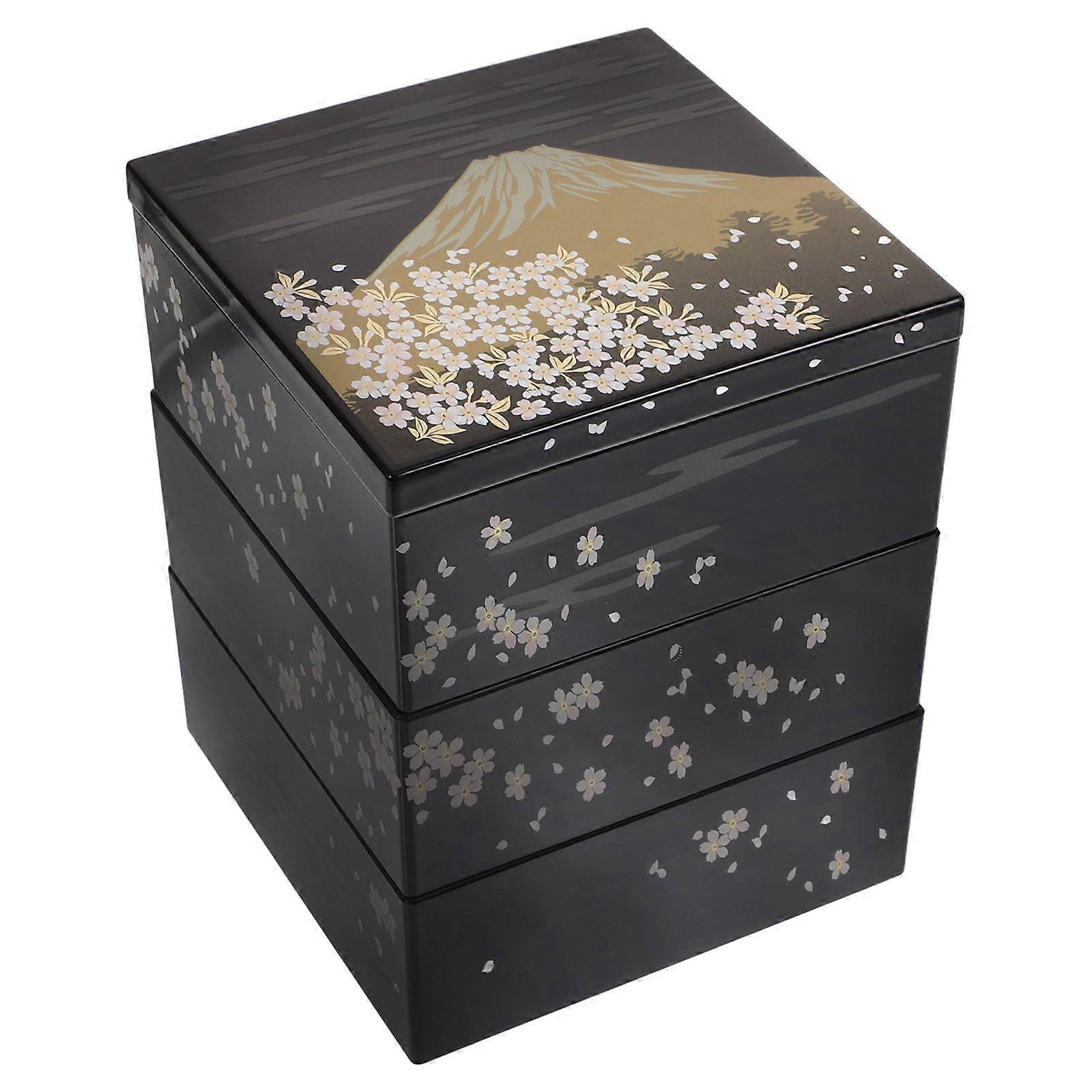 Japanese Lunch Bento Case 3-Layers Bento Case Mount Fuji Pattern Bento Case