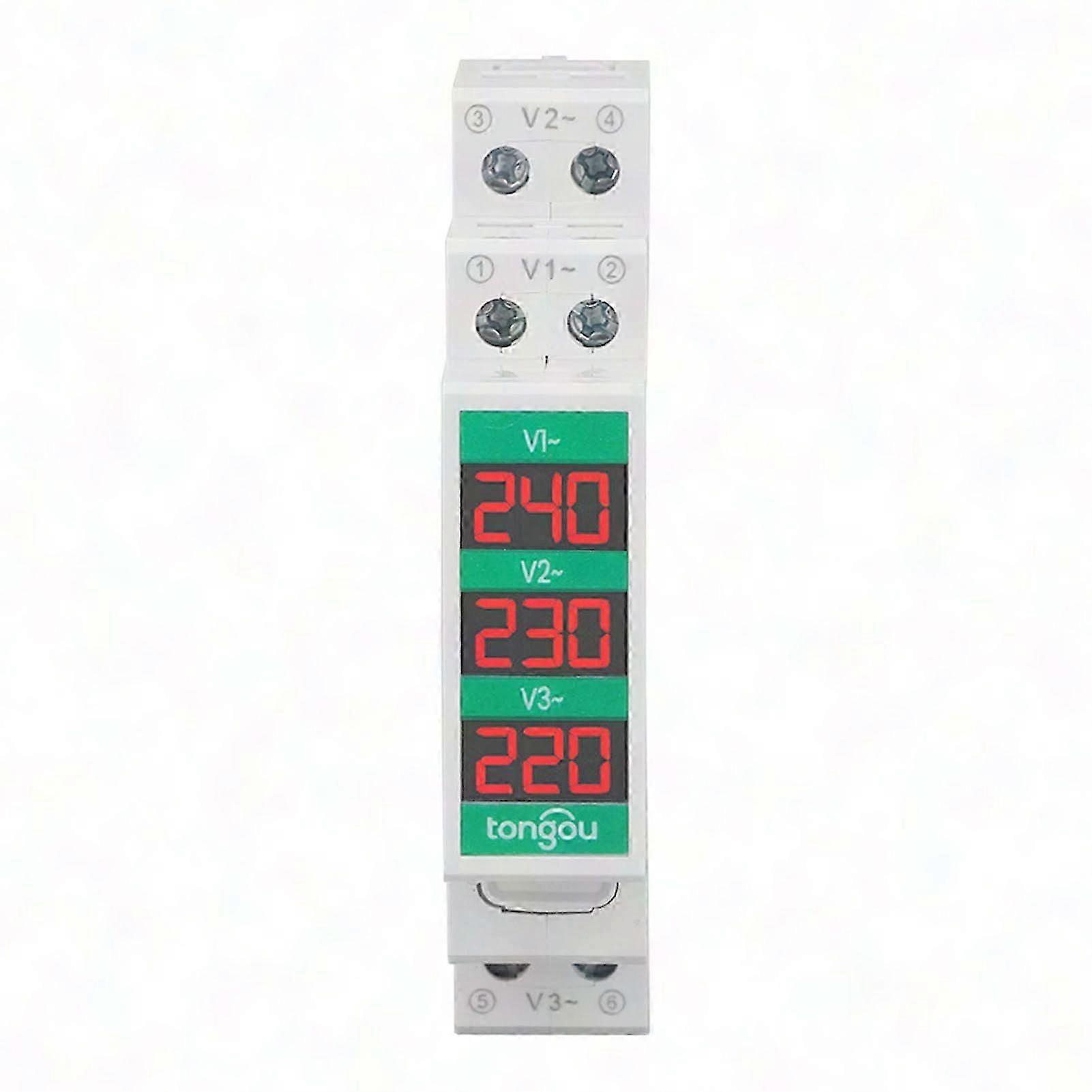 3 Phase AC Voltmeter DIN Rail Mount LCD Digital Display 60-450V Power Meter