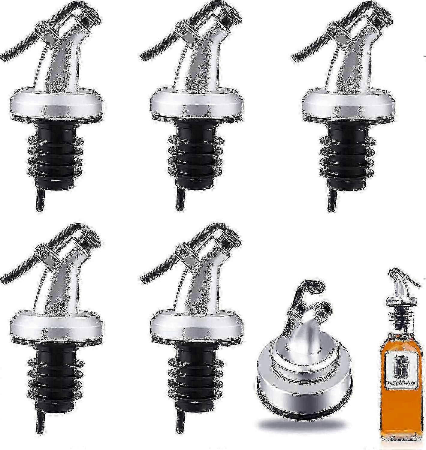 6-Piece ABS Oil Pourer Set with Lids for Wine, Olive Oil, Syrup & Vinegar Bottles - Drip-Free Spout Design