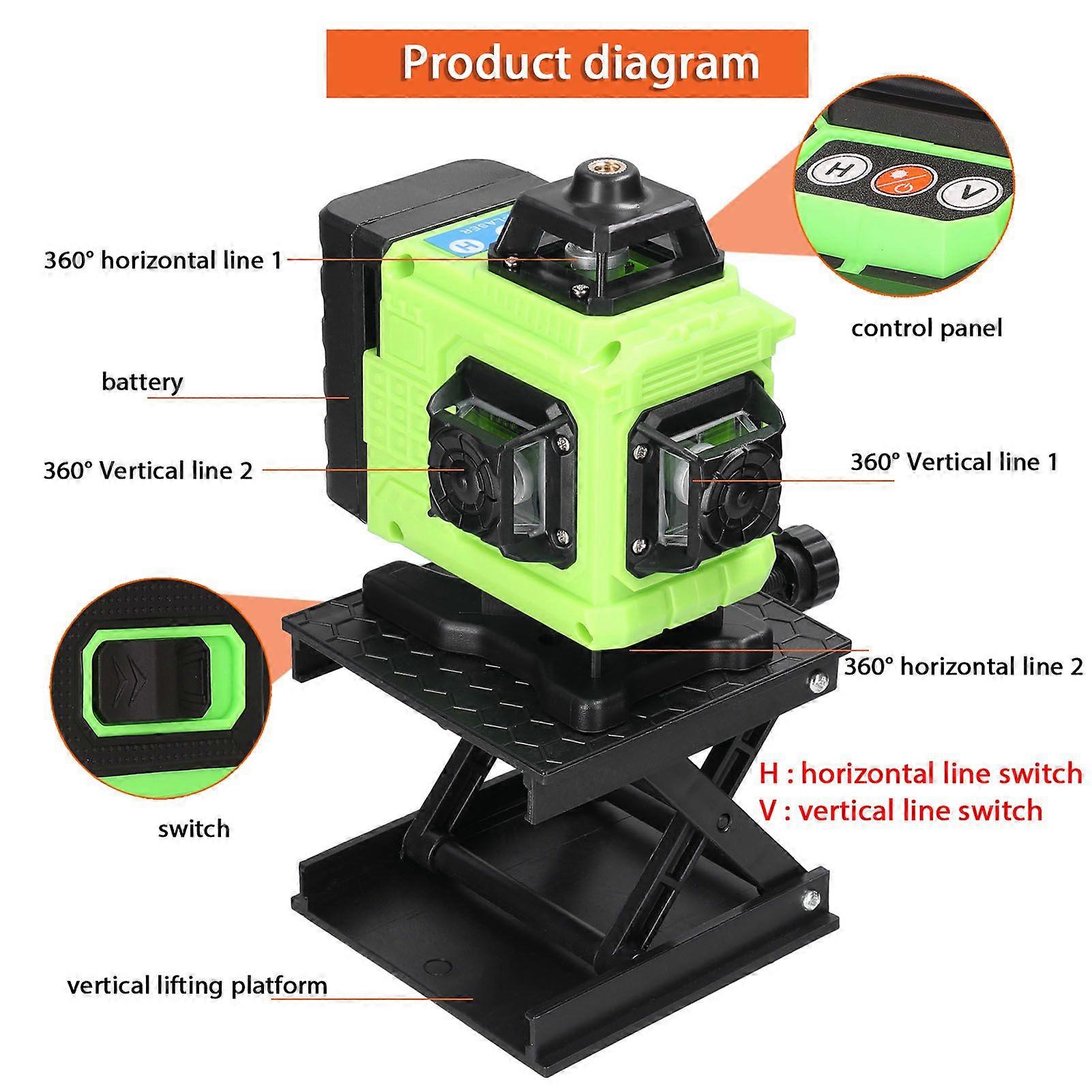 Multifunctional 16 Lines Laser Level 3 Self-leveling Function Leveling Tool Omnidirectional Ground Wall Sticker Home Improvement Tools Set