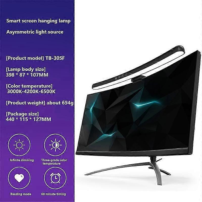 Schermo curvo monitor a sospensione lampada barra luminosa Rgb sfondo colorato atmosfera luce stepless dimming pc monitor barra luminosa, hww 30SF ...