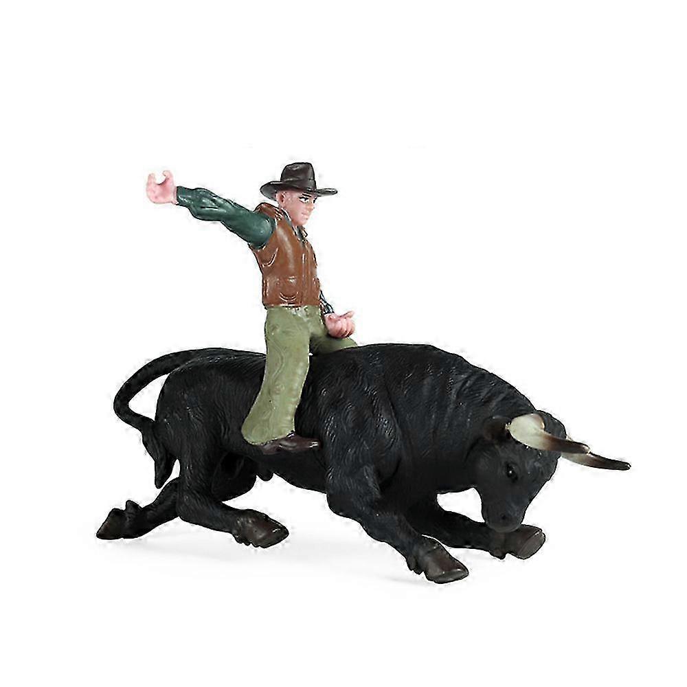 PVC Model Animal Rodeo Bull with Rider Collectible Toy for Children