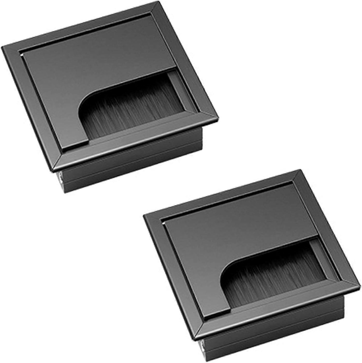 2 Pieces Recessed Desk Cable Grommet Aluminum Alloy 80mm*80mm with Brush Seal for Desks Wire Storage and Organization Sturdy and Durable Office Access