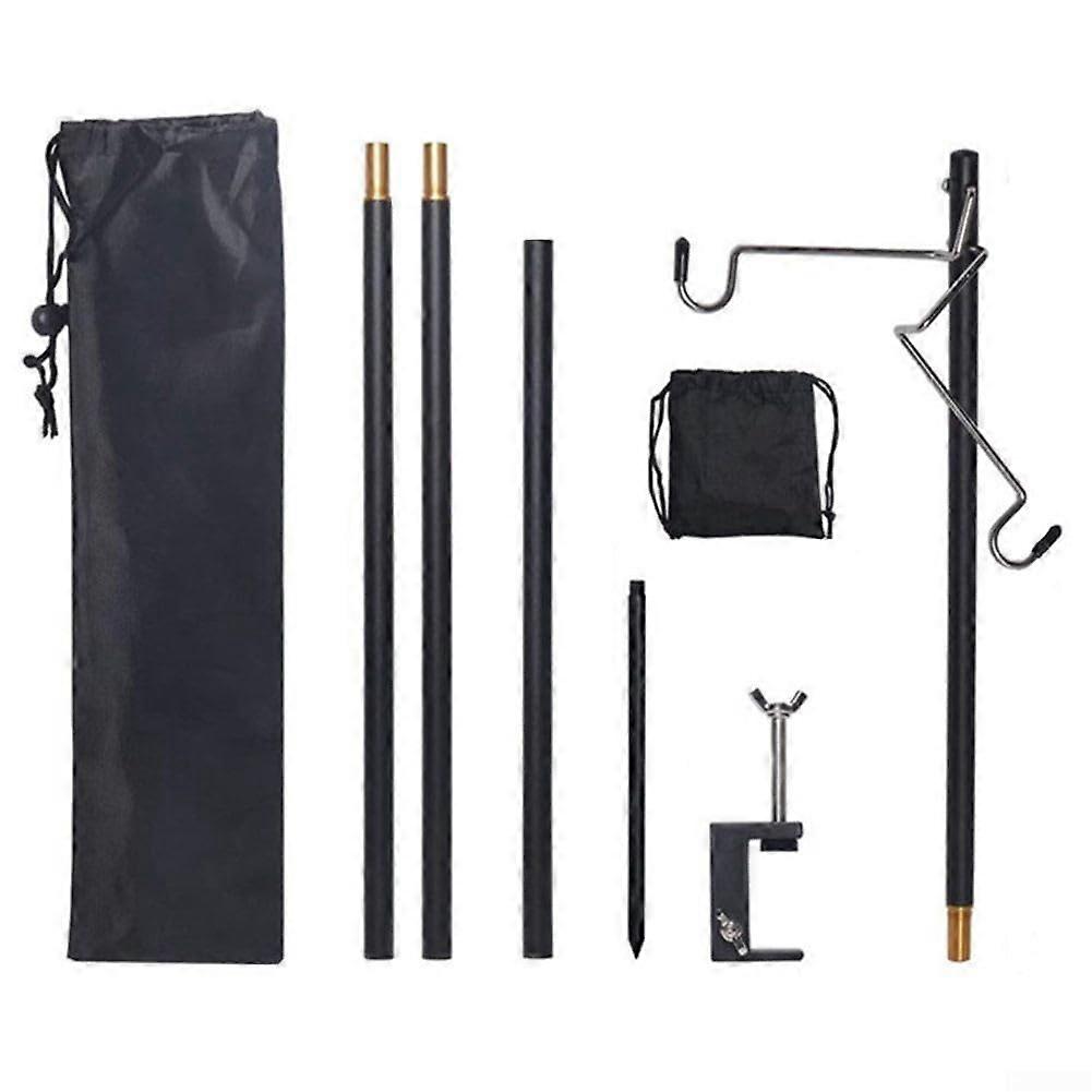 Folding Lantern Stand Pole For Outdoor Camping Fishing Picnics Lightweight Aluminum Alloy With 3 Double Hooks And Spike