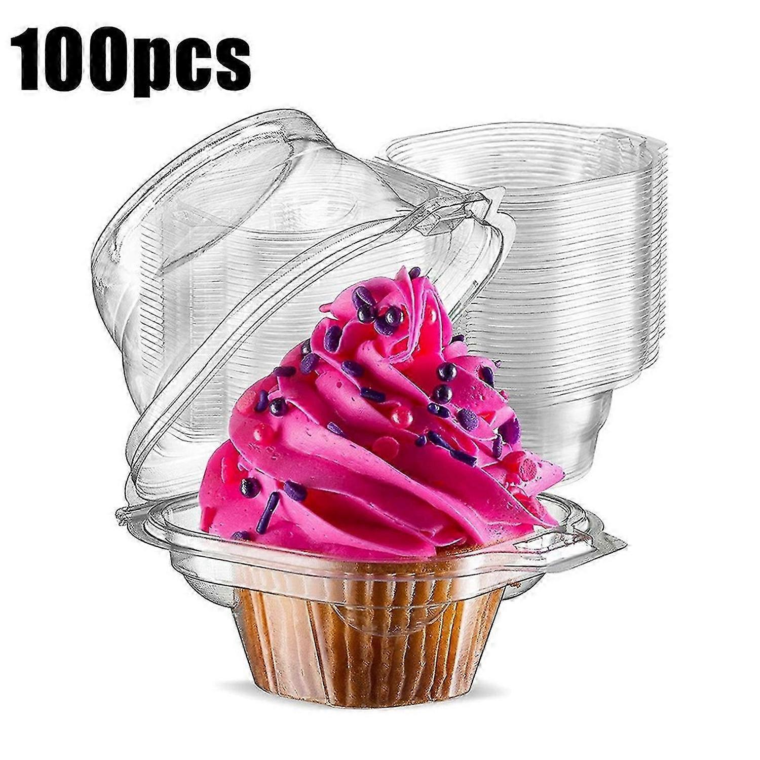 100Pcs Clear Cupcake Box, with Lid, Single Compartment Muffin Carrier