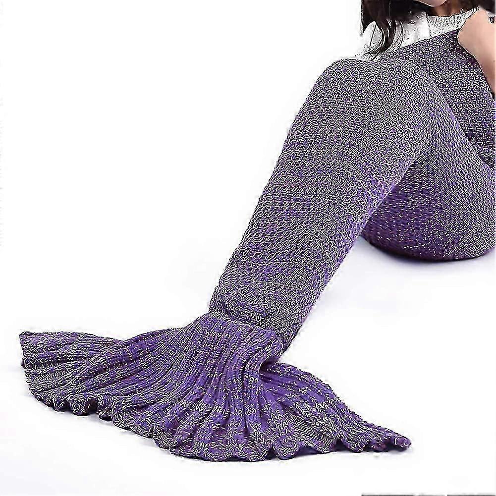 Mermaid Tail Blanket With Fish-scale Detail. Gorgeous & Cosy Blanket. Sleeping Bag Purple-knitting. Aldults