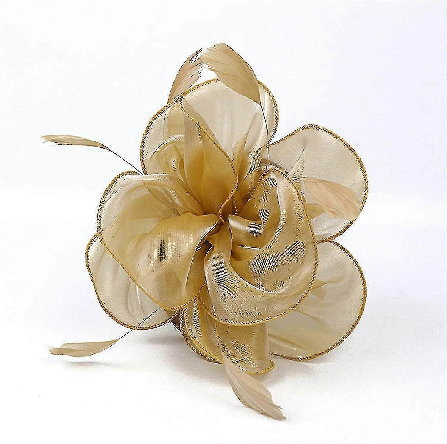 Feather Mesh Party Hat Floral Glitter Tiara Clip And Headband Women's