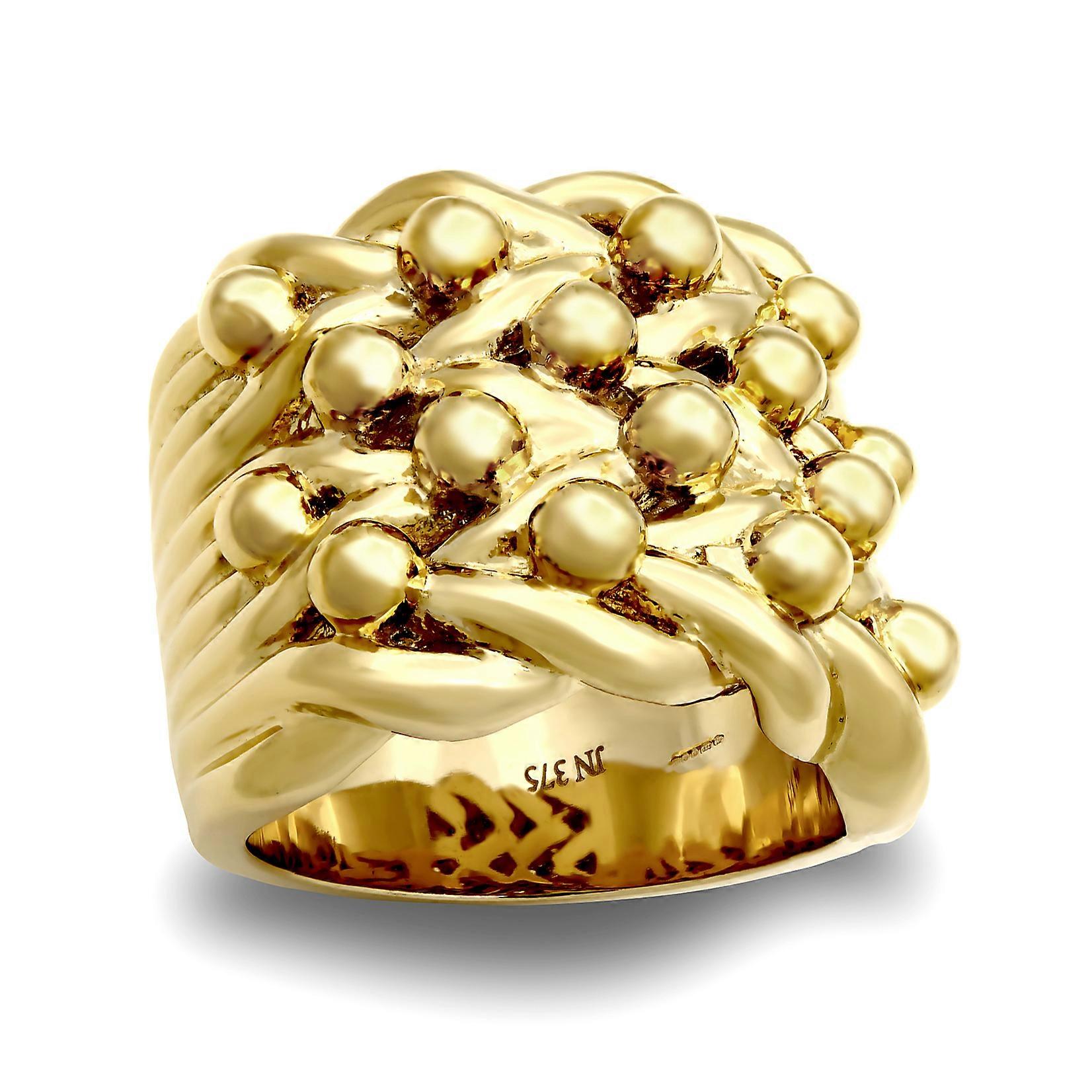 Jewelco London Men's Solid 9ct Yellow Gold 4 Row King George III Keeper Guard Rope Edge Ring