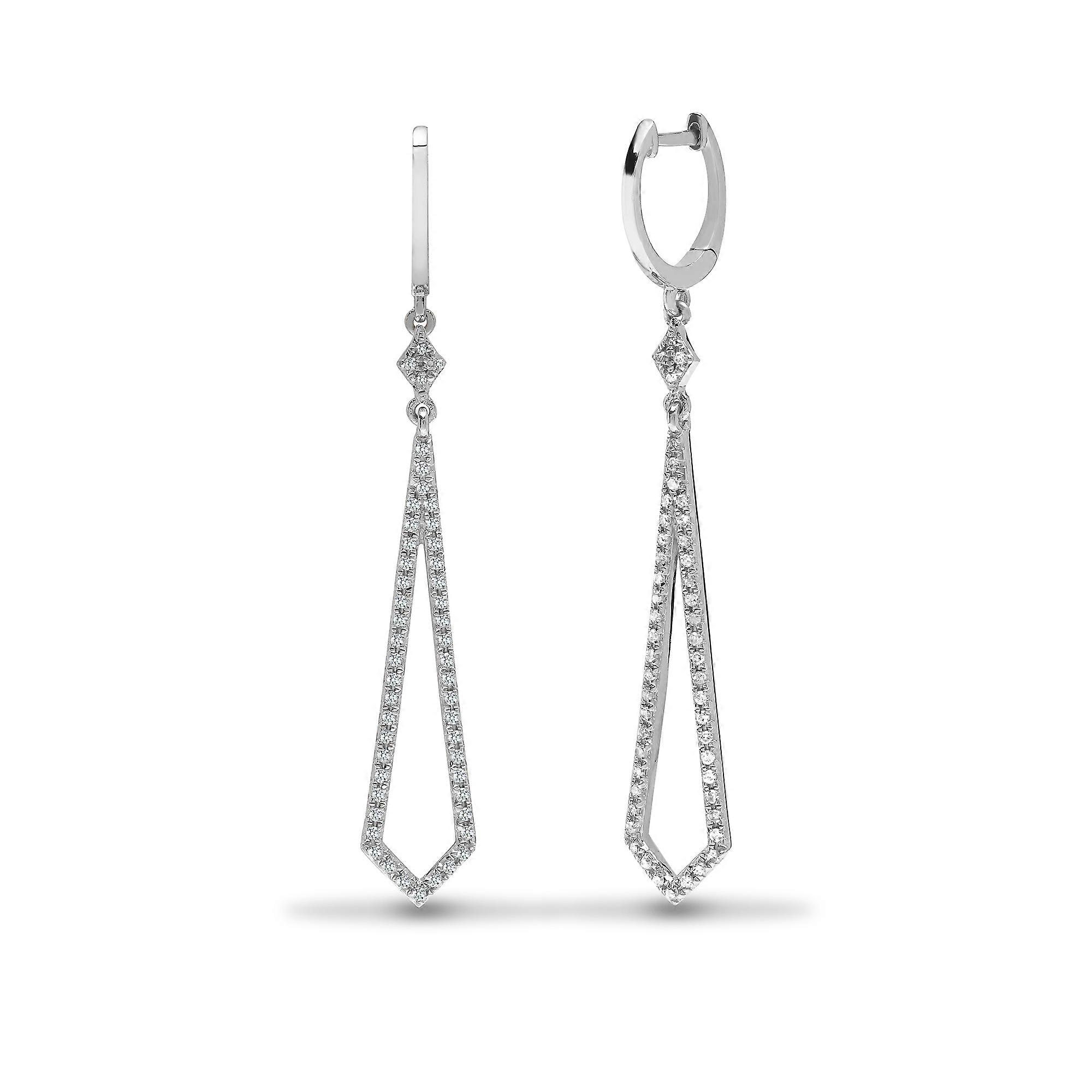 Jewelco London Solid 9ct White Gold Pave Set Round H I1 0.28ct Diamond Shooting Star Huggie Drop Earrings