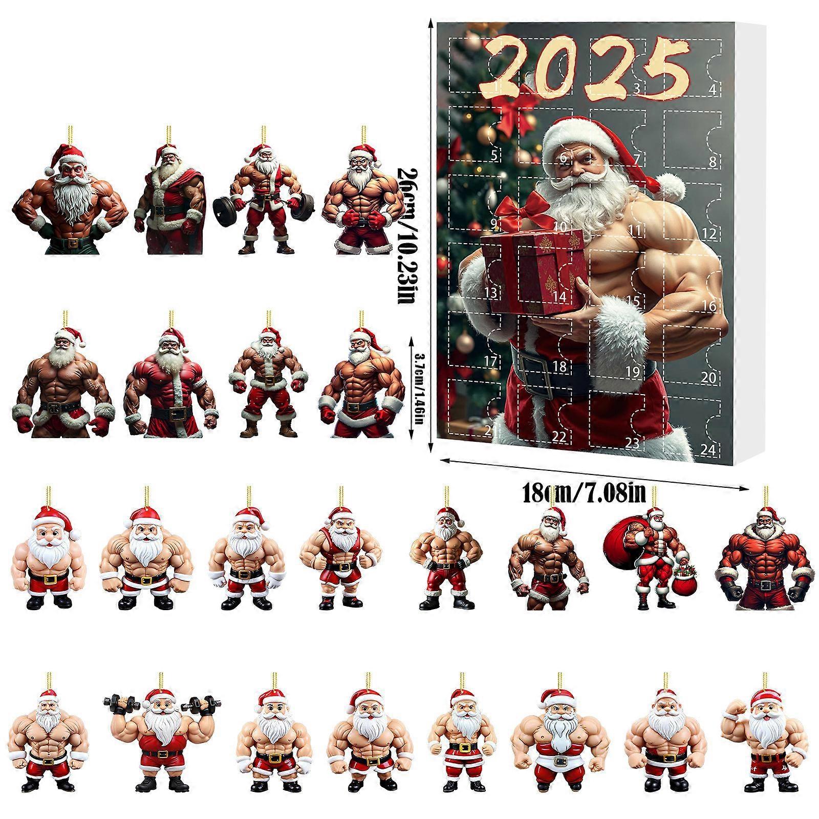Christmas Countdown Blind Box Fun Fitness Santa Claus Mini Acrylic Pendant Holiday Christmas Tree