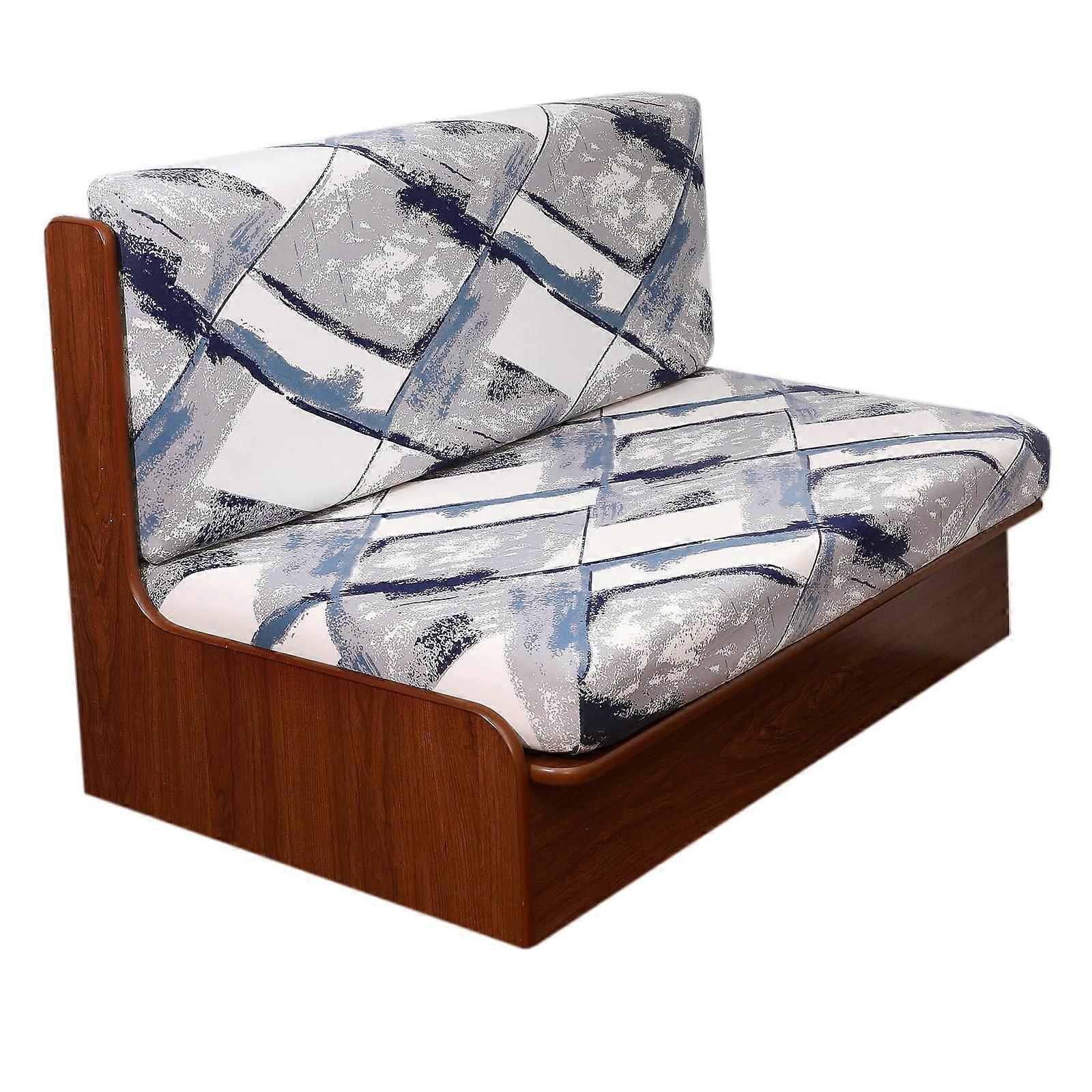 RV Dinette Cushion Covers 2Piece Printed Stretch Sofa Cushion Cover For Caravan Camper Blue Lattice Backrest Cover