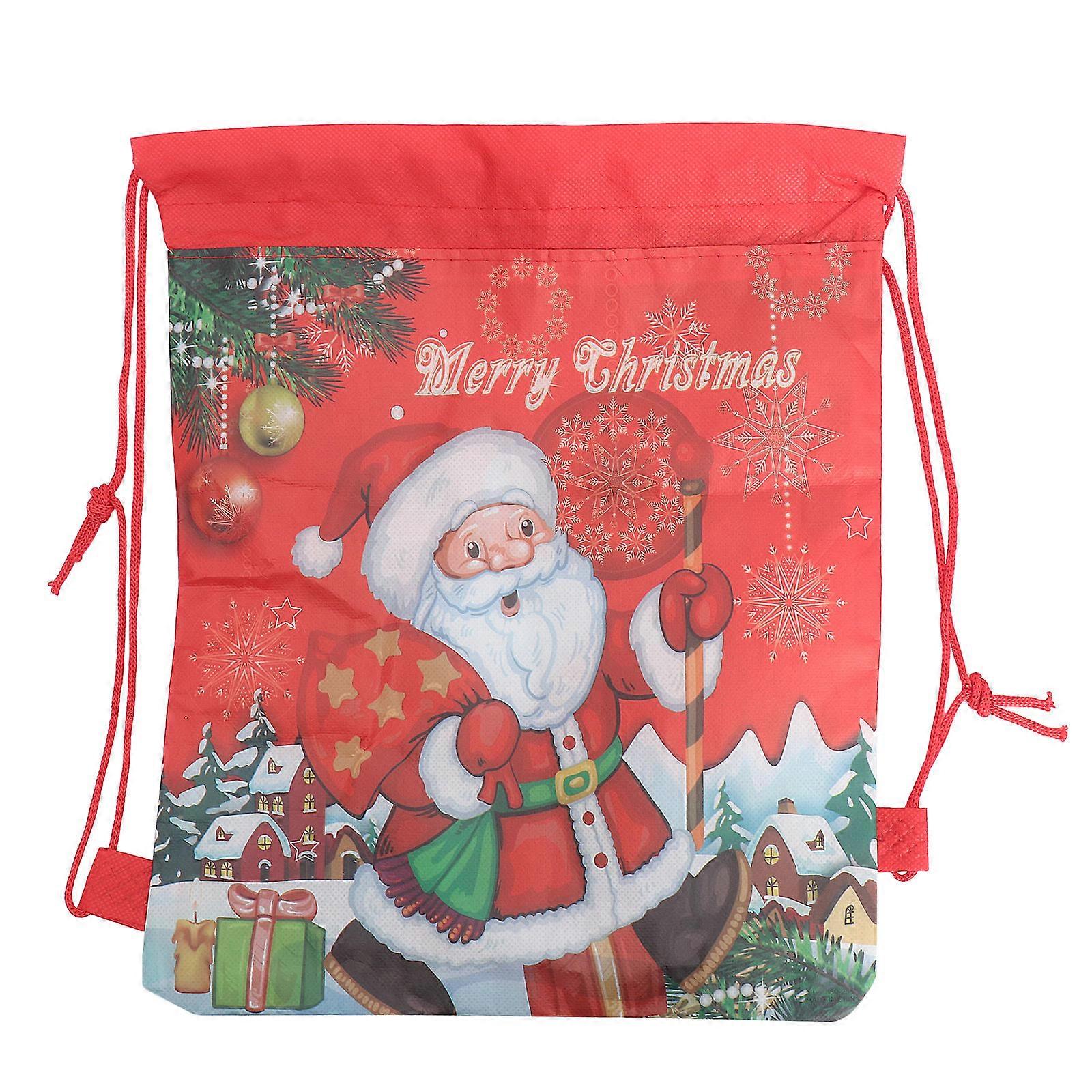 School Backpack Christmas Printed Drawstring Pouch for Gift Carry 3Pcs