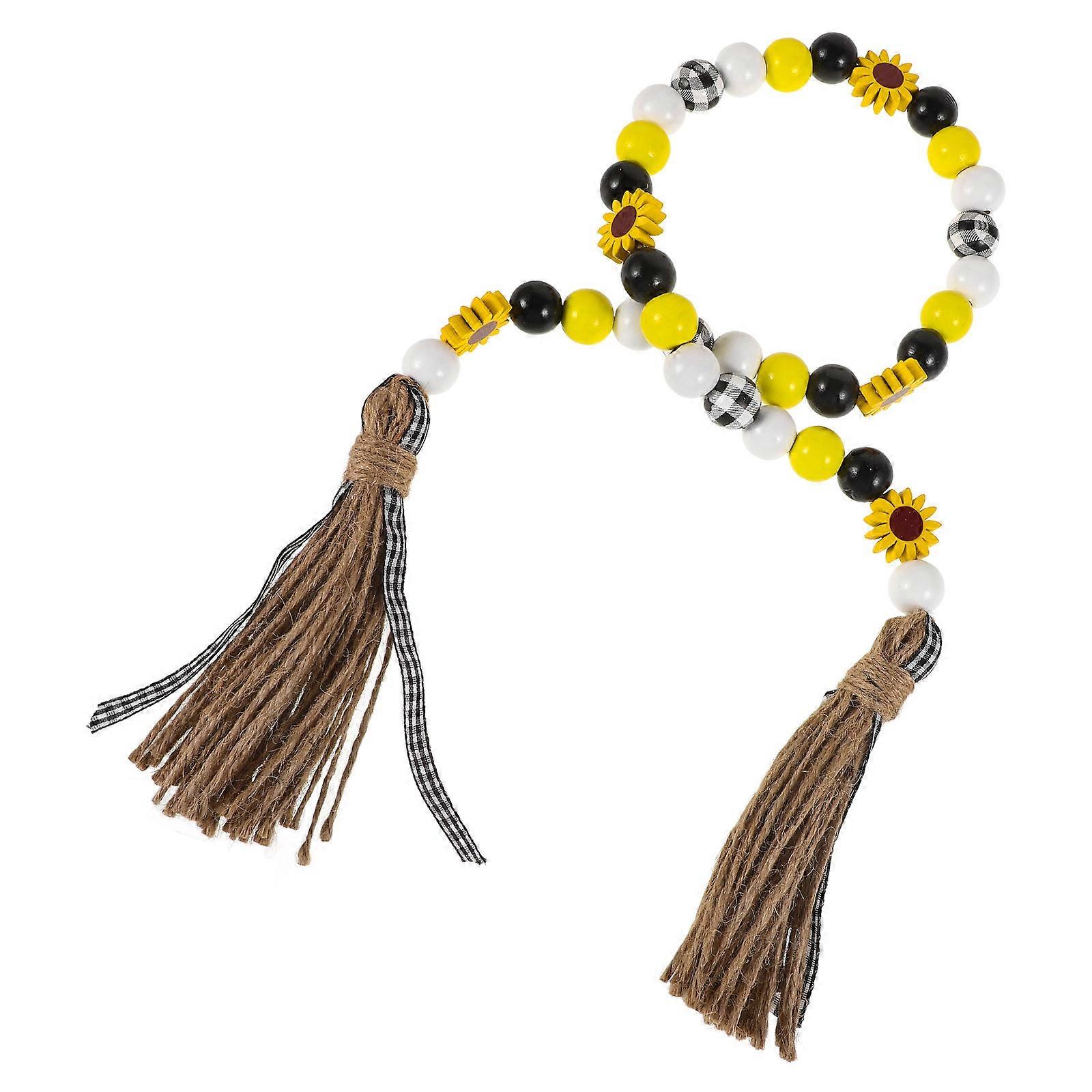 Decorative Wood Bead Pendant 2Pcs Sunflower Pattern Home Decoration 82 CM Multi Color Unique Design